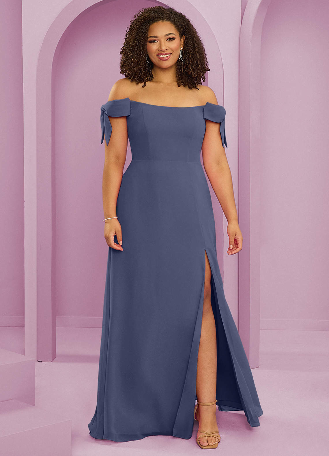 Barbie ♥ Azazie Jurken voor bruidsmeisjes Converteerbaar Jurk van Chiffon met A-Lijn Off the Shoulder Stormachtig image1