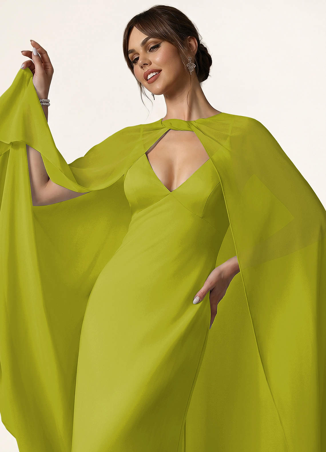 front Azazie Knot-Front Chiffon Long Cape