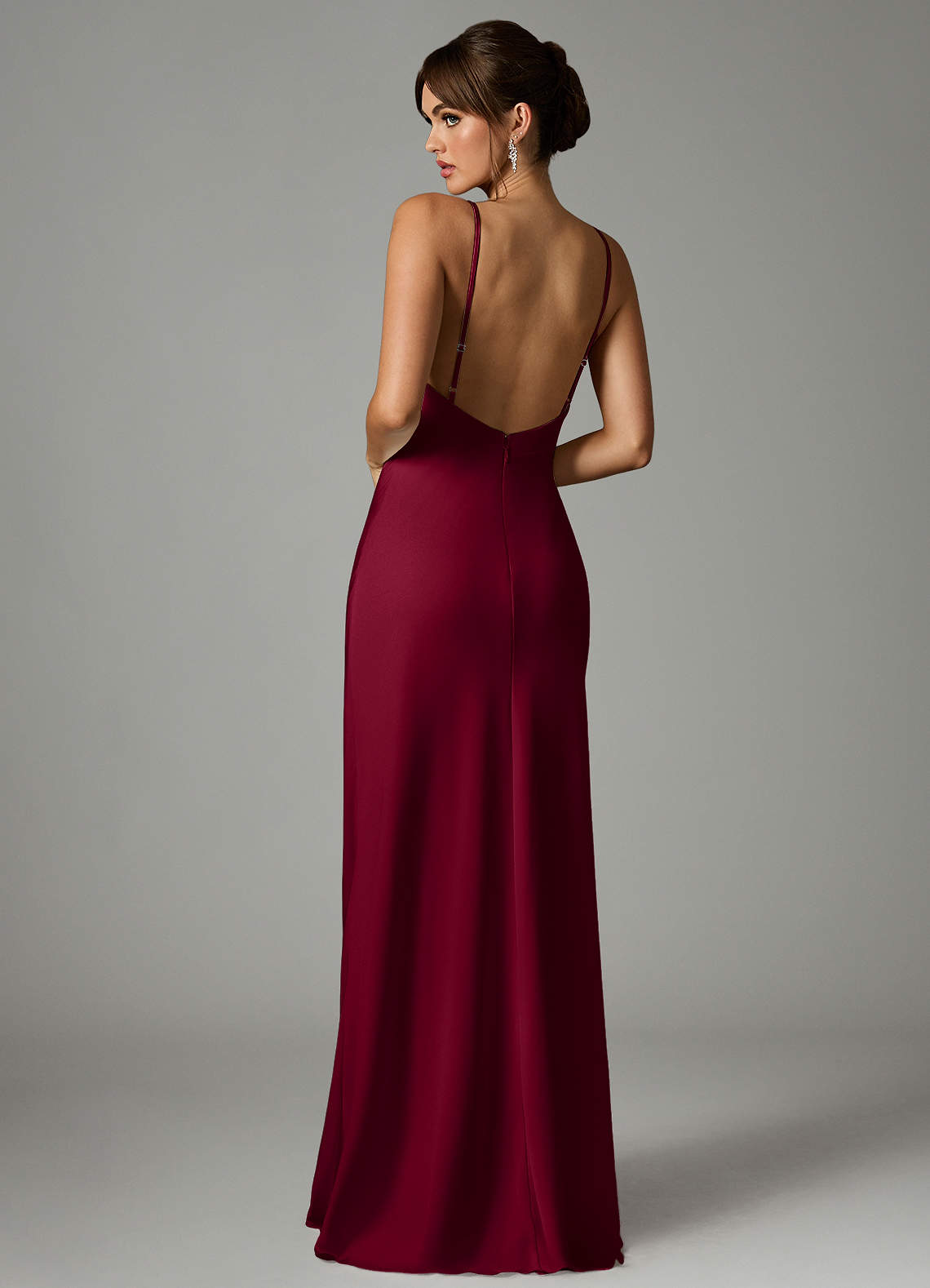 Azazie Stefania Abiti da Damigella Abito A-Line in Raso Elasticizzato Borgogna image1