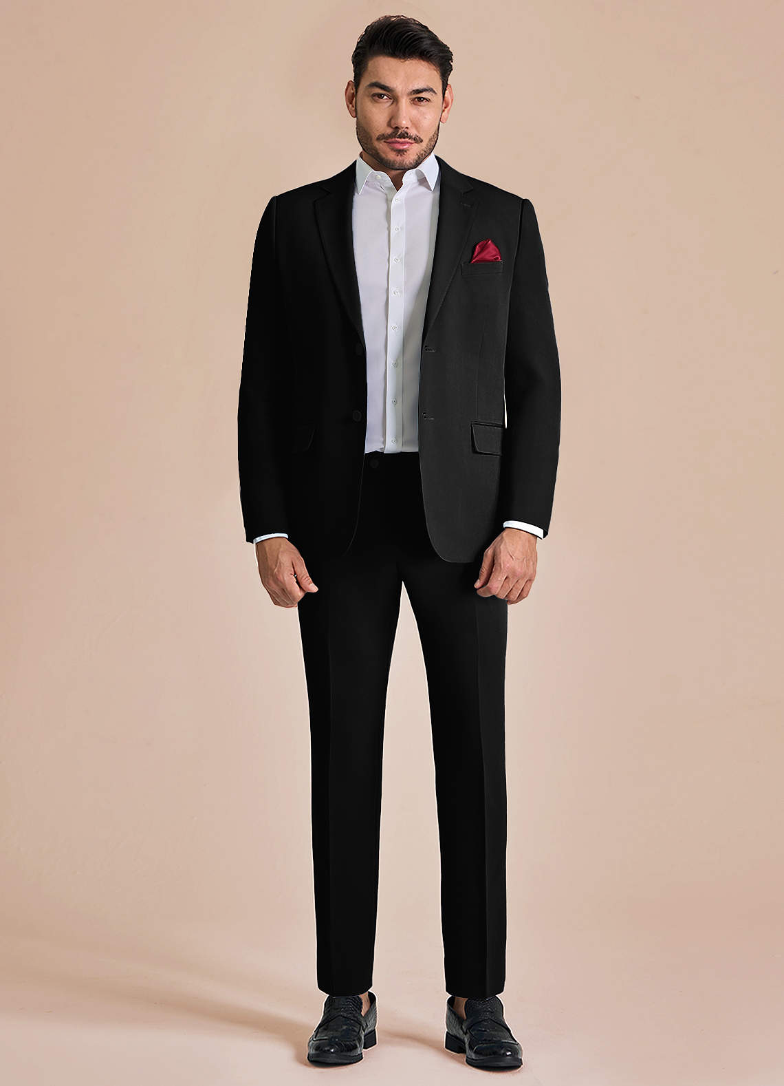 front James Black Structured Stretch Suit