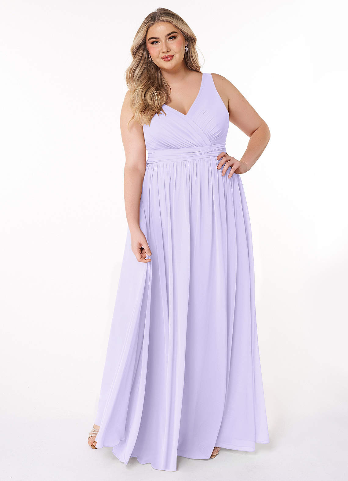 Azazie Kora Bridesmaid Dresses Lilac A-Line Pleated Chiffon Dress image1