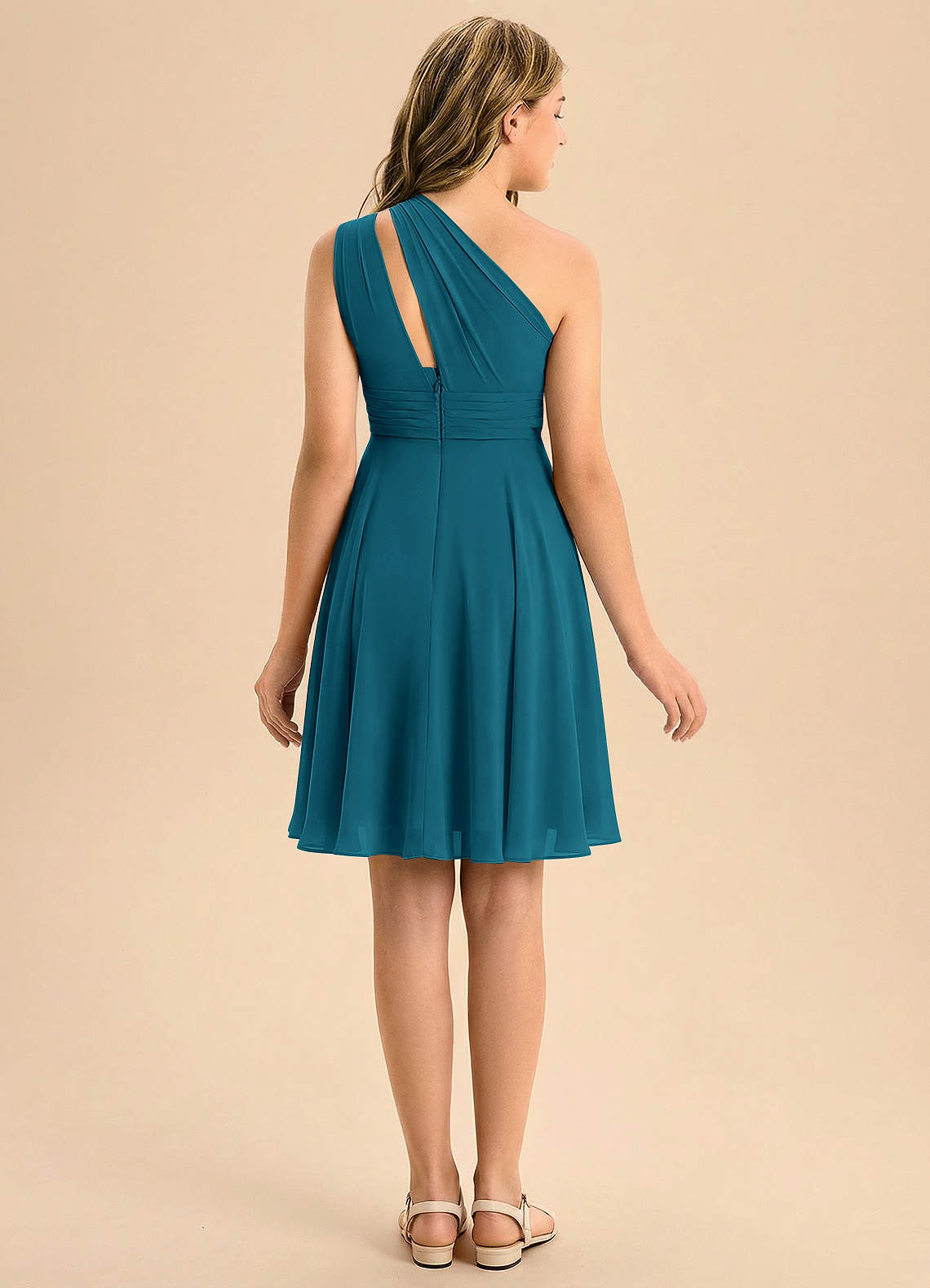 Azazie Charlize Junior A-Line Plisseret Chiffon Mini Junior brudepige Kjole image1