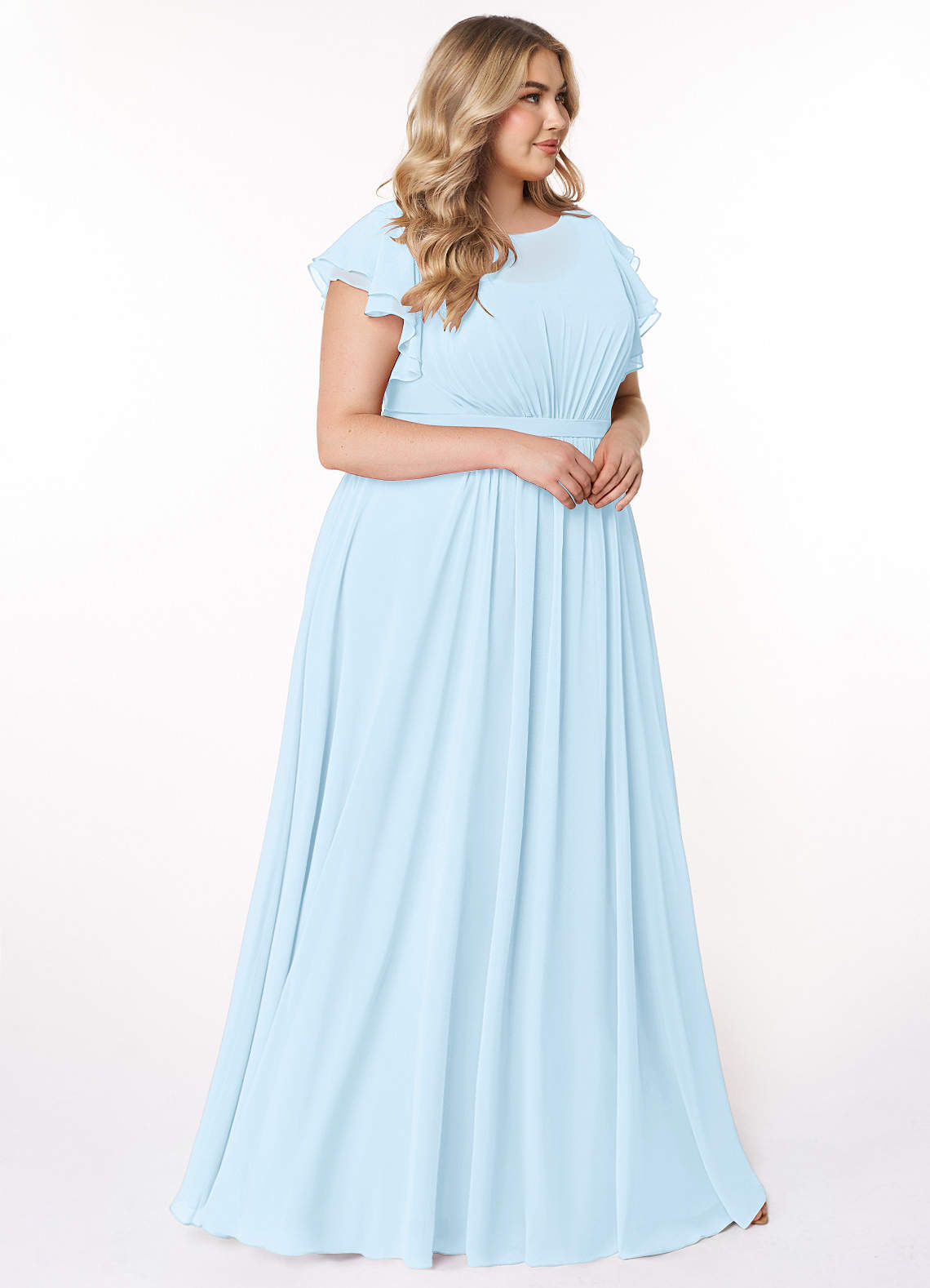 Azazie Daphne Modest Bridesmaid Dresses A-Line Ruffled Chiffon Floor-Length Dress image8