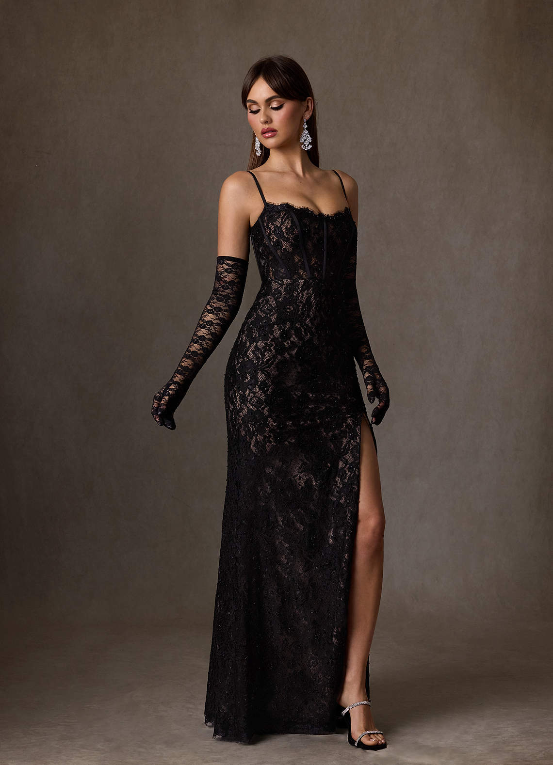 Azazie Jyotsna Robes de mariée Robe Trapèze en Dentelle Noir Nude image5