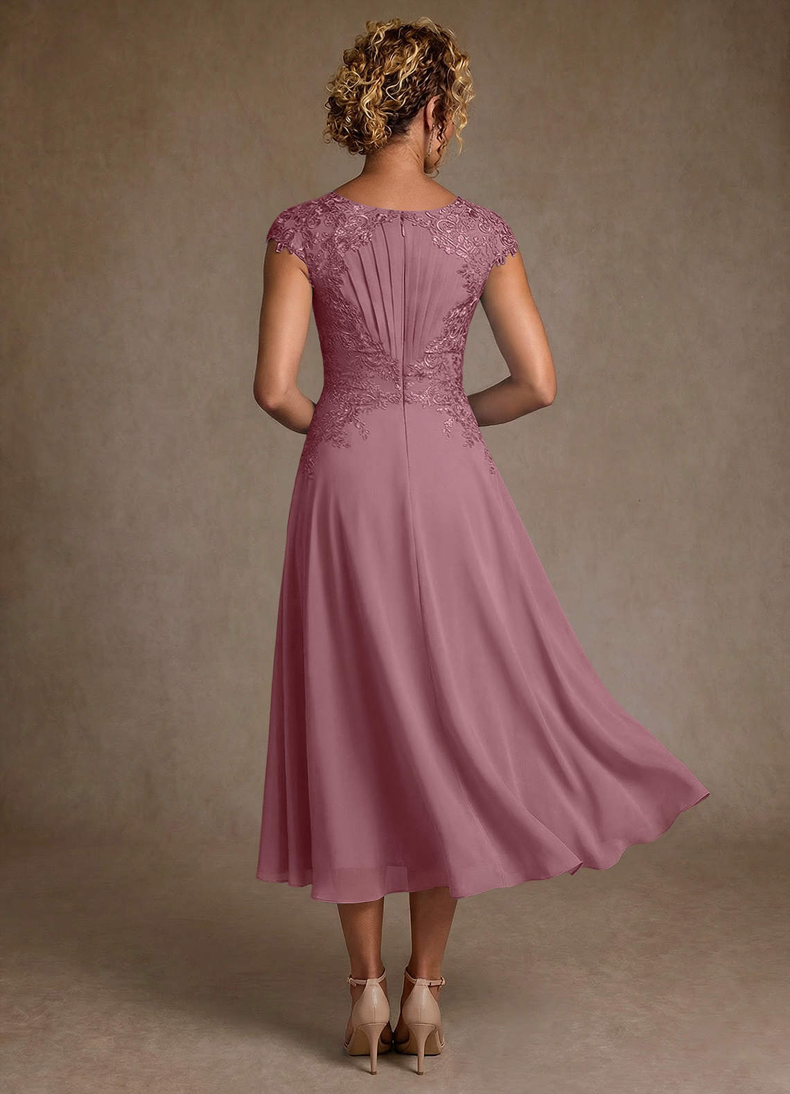 Azazie Crista Mother of the Bride Dresses Vintage Mauve A-Line Lace Chiffon Dress image1