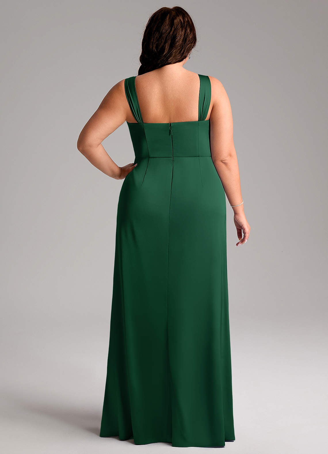 Azazie Denice Bridesmaid Dresses Dark Green Sheath Pleated Stretch Satin Dress image10