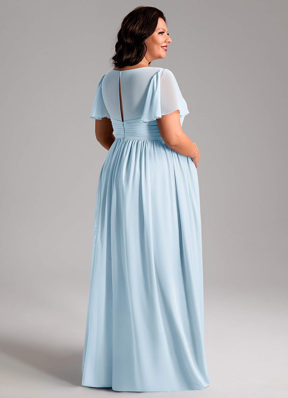 Azazie Verna Maternity Bridesmaid Dresses A-Line V-Neck Ruched Chiffon Floor-Length Dress image7