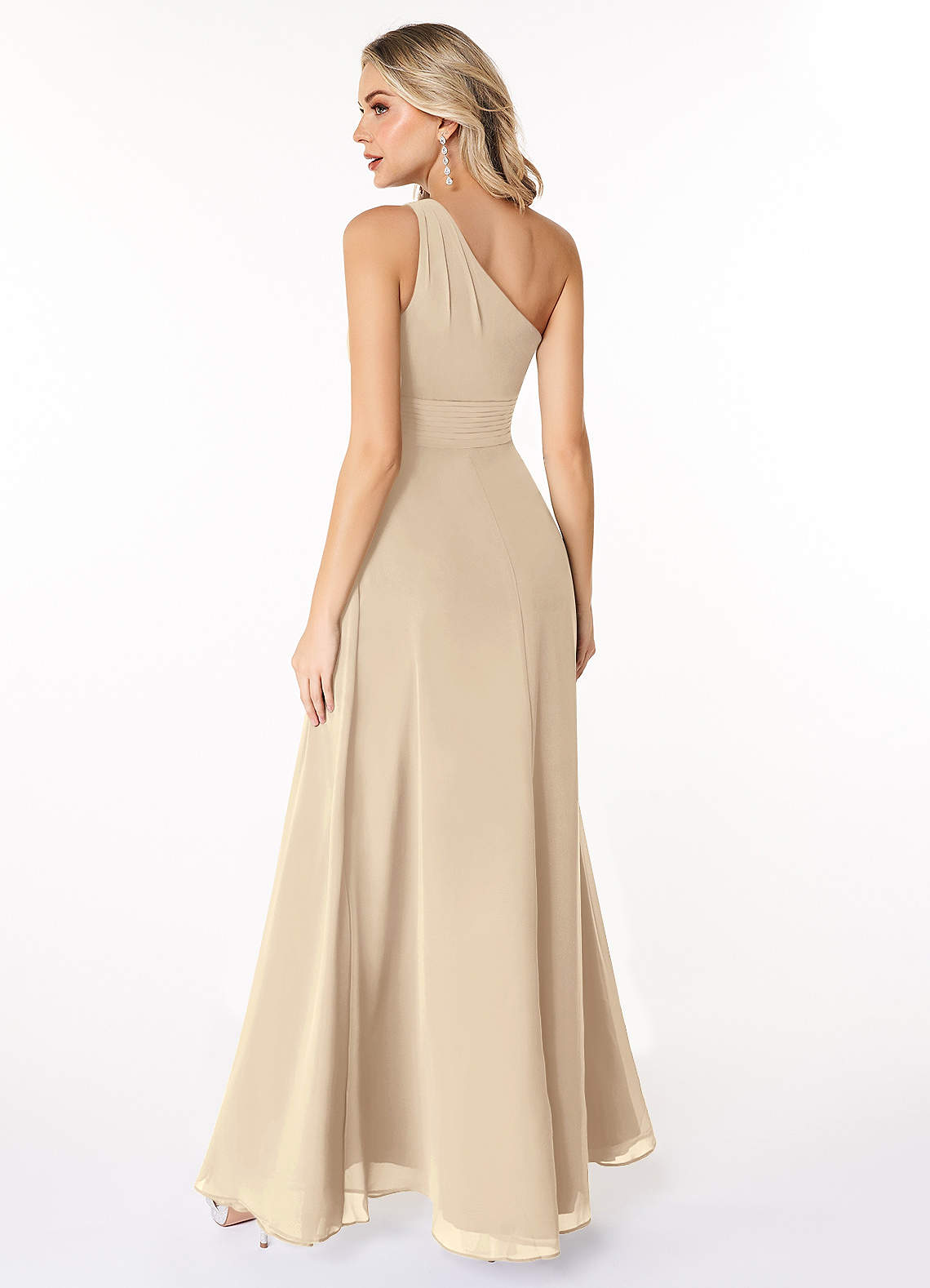 Azazie Dallas Bridesmaid Dresses Champagne A-Line One Shoulder Chiffon Dress image1