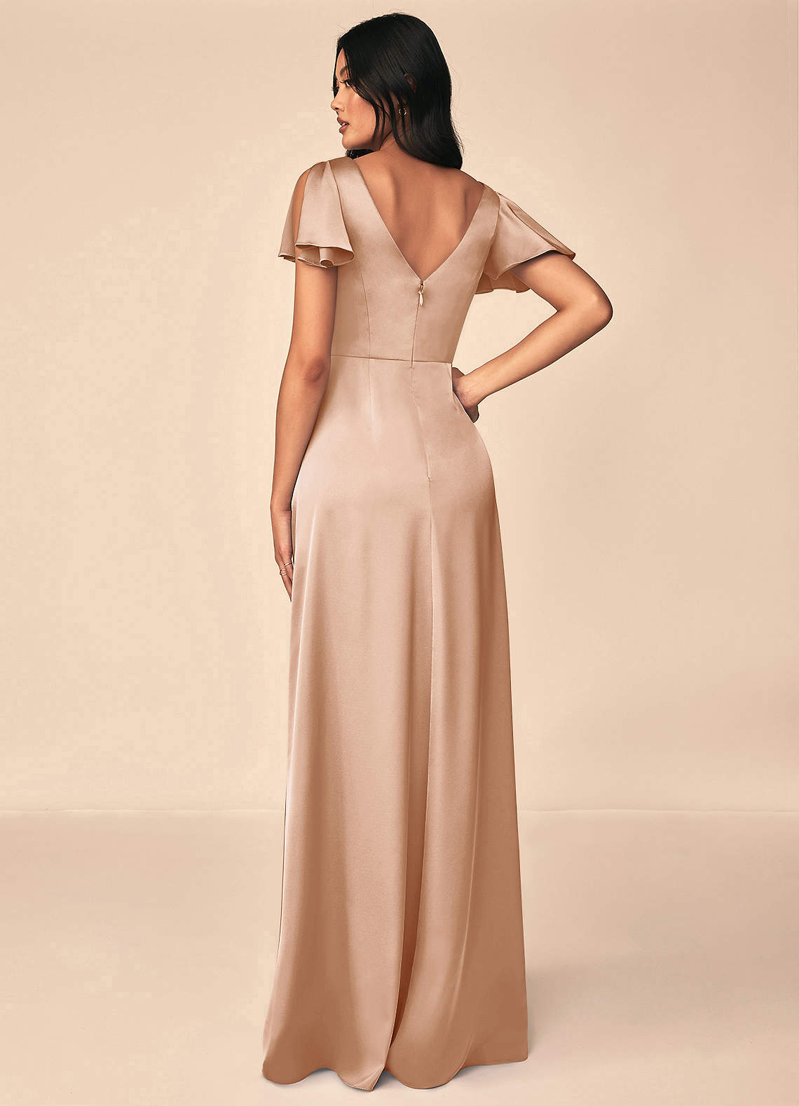Azazie Soren Bridesmaid Dresses English Rose A-Line Pleated Stretch Satin Dress image1