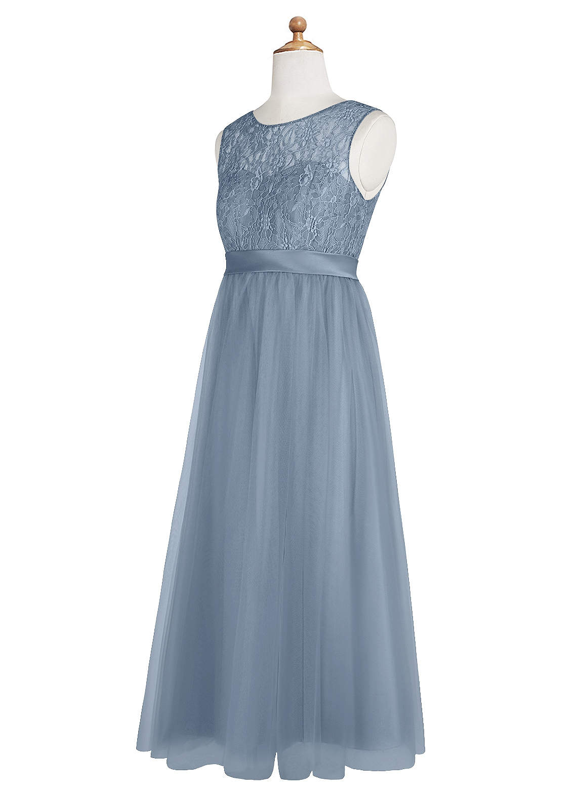Azazie Georgette Junior Dusty Blue A-Line Lace Tulle Dress image9