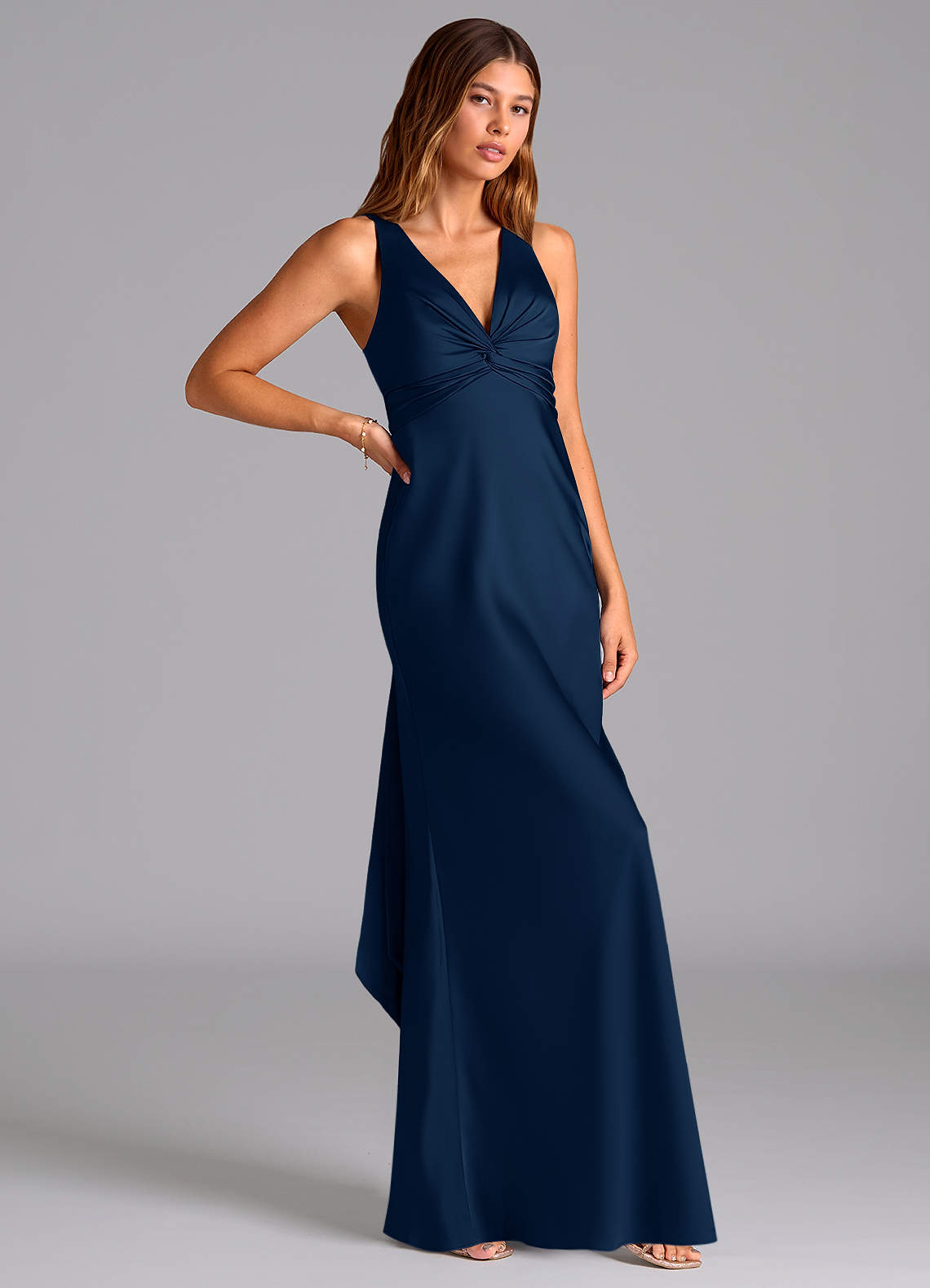Azazie Hati Bridesmaid Dresses Dark Navy Mermaid Stretch Satin Dress image1