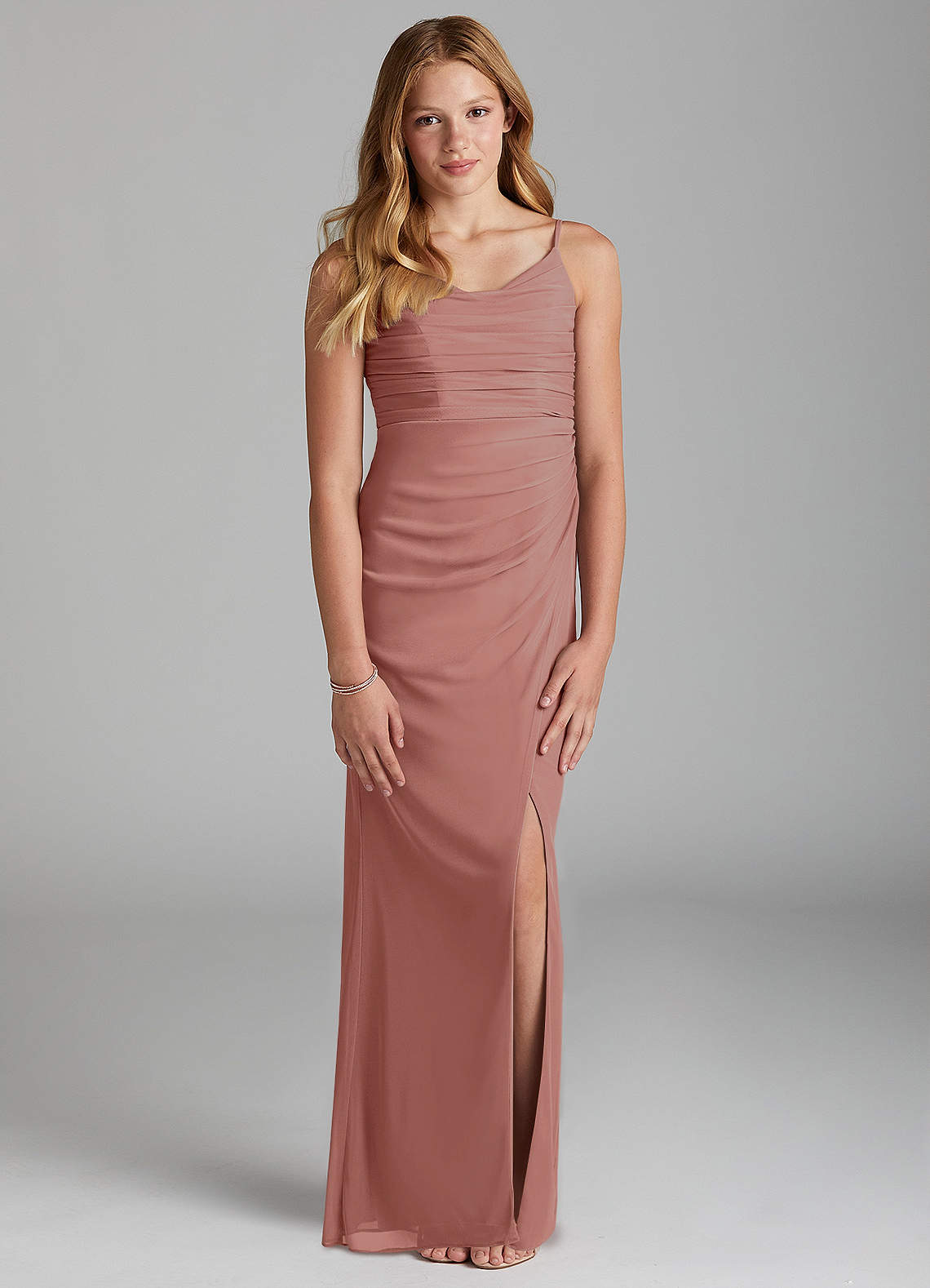 Azazie Deandra Junior Pistachio Sheath Mesh Dress image1
