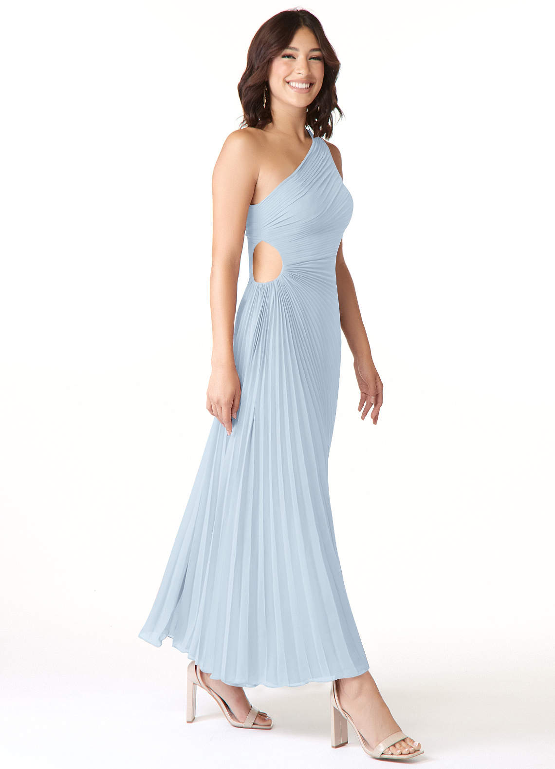 Azazie Kirra Bridesmaid Dresses Mist A-Line One Shoulder Chiffon Dress image2