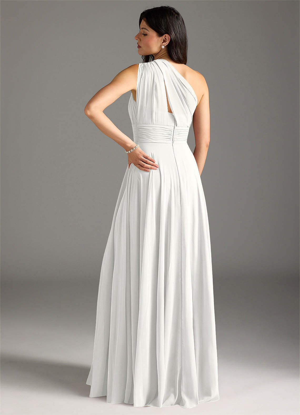 Azazie Charlize Abiti da Damigella Abito A-Line in Chiffon Monospalla Bianco image1