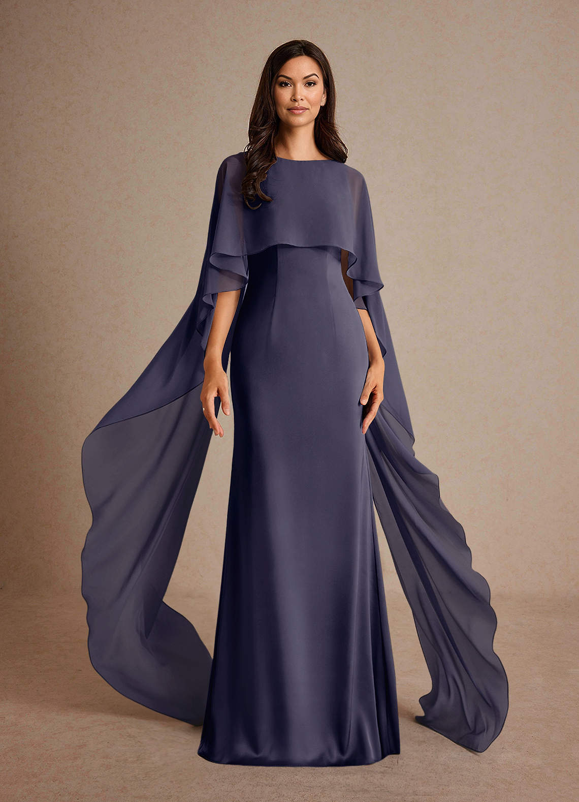 Azazie Milfred Mother of the Bride Dresses Stormy Sheath Boatneck Stretch Satin Dress image1