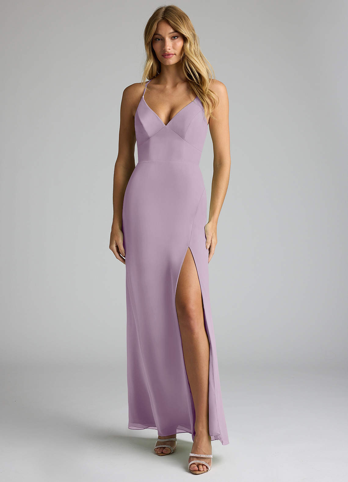 Azazie Becca Bridesmaid Dresses Wisteria Sheath V-Neck Chiffon Dress image1
