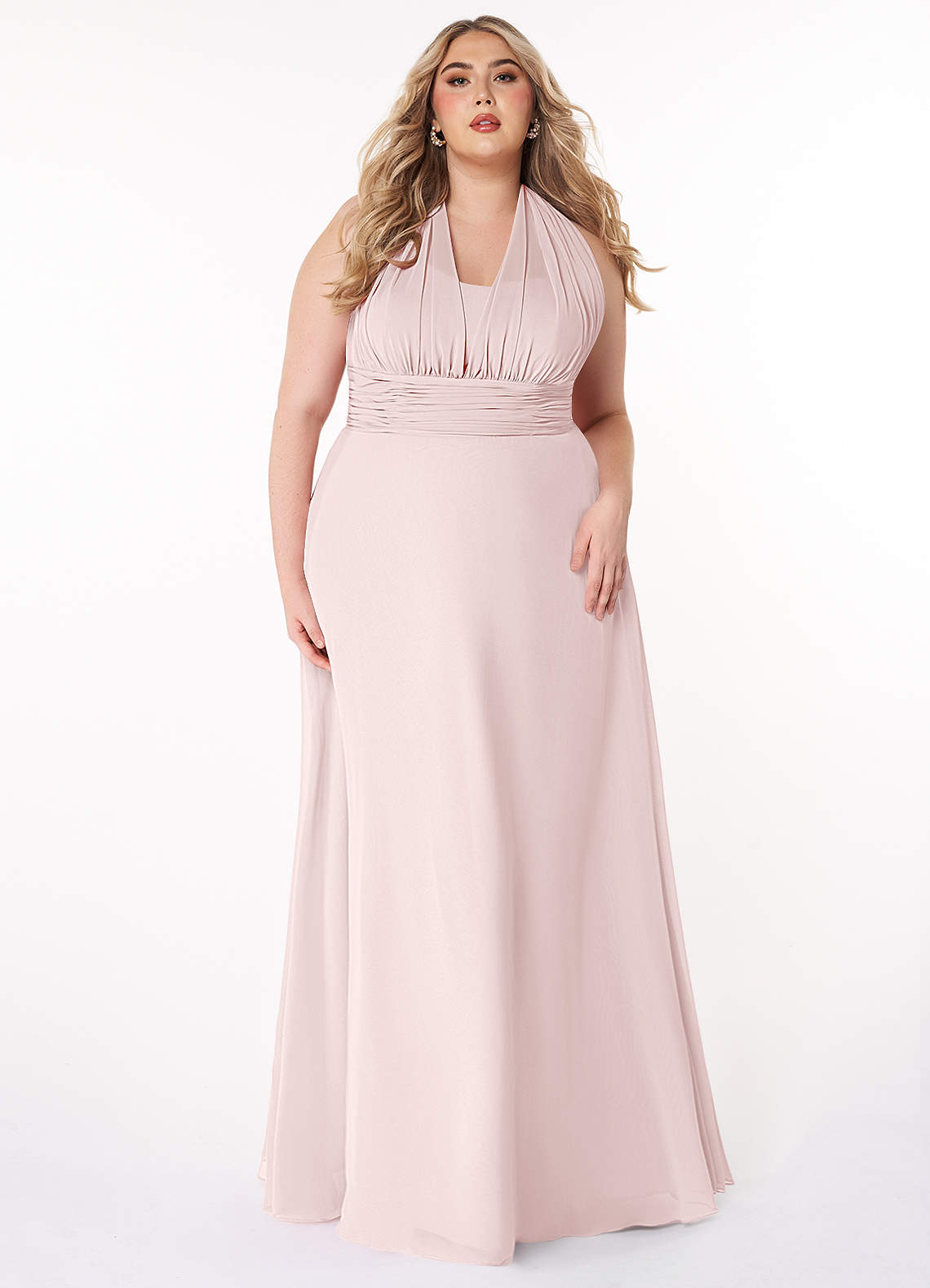 Azazie Fifi Robes de demoiselle d'honneur Robe Trapèze Convertible en Mousseline de soie Sans bretelles Rose Pâle image1