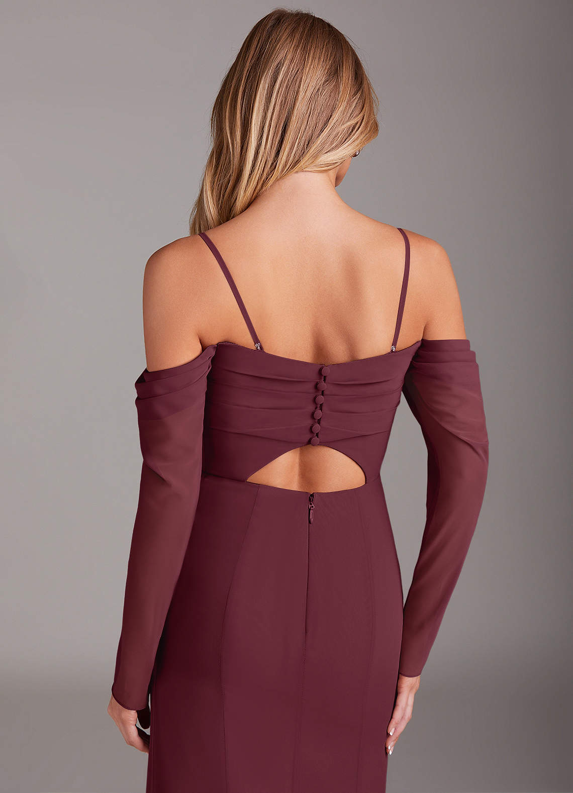 Azazie Hallie Bridesmaid Dresses Cabernet Mermaid Long Sleeve Chiffon Dress image5