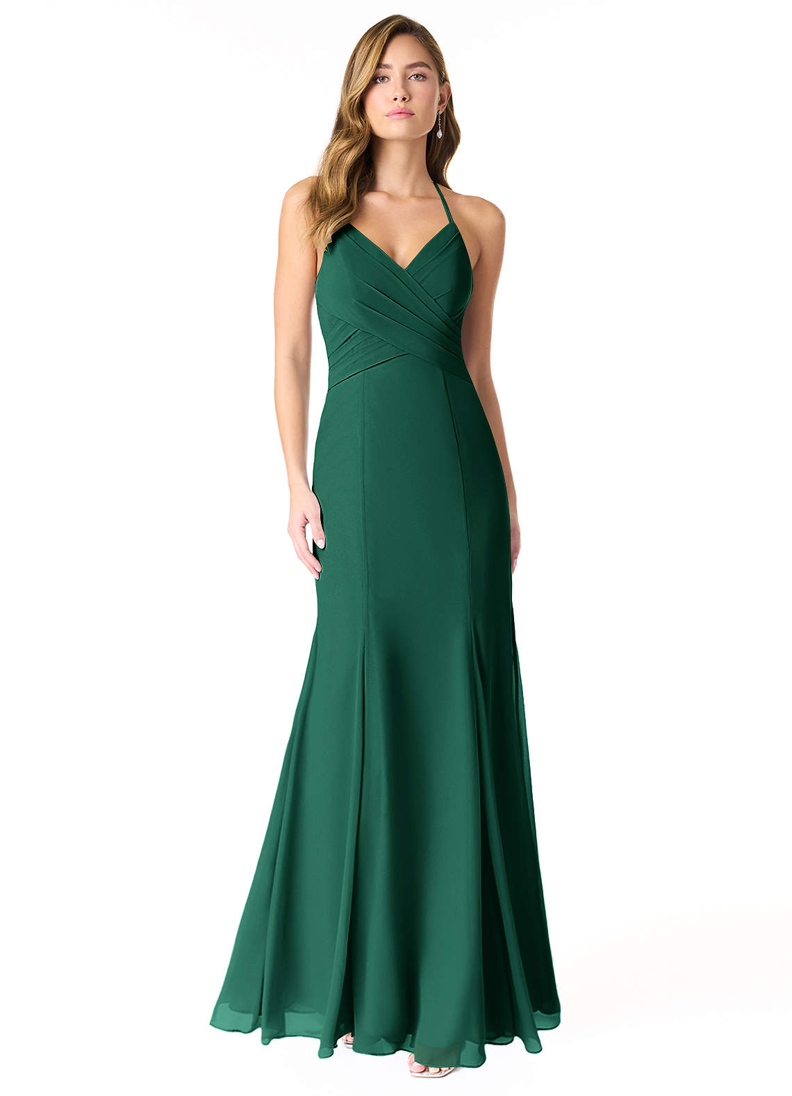 Azazie Carolina Abiti da Damigella Abito Sirena in Chiffon Increspato Smeraldo image1