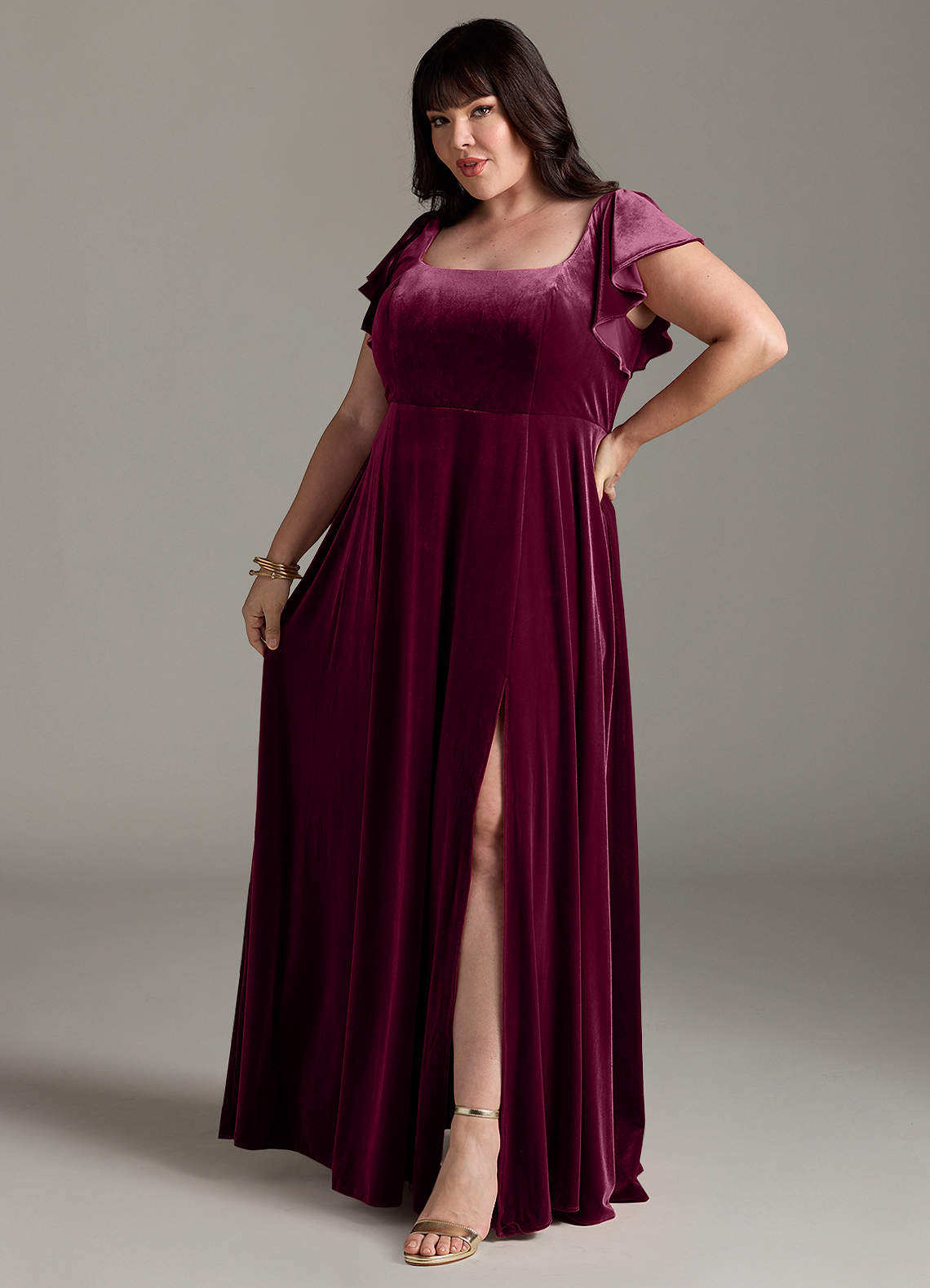 Azazie Bondi Bridesmaid Dresses Cabernet A-Line Side Slit Velvet Dress image9