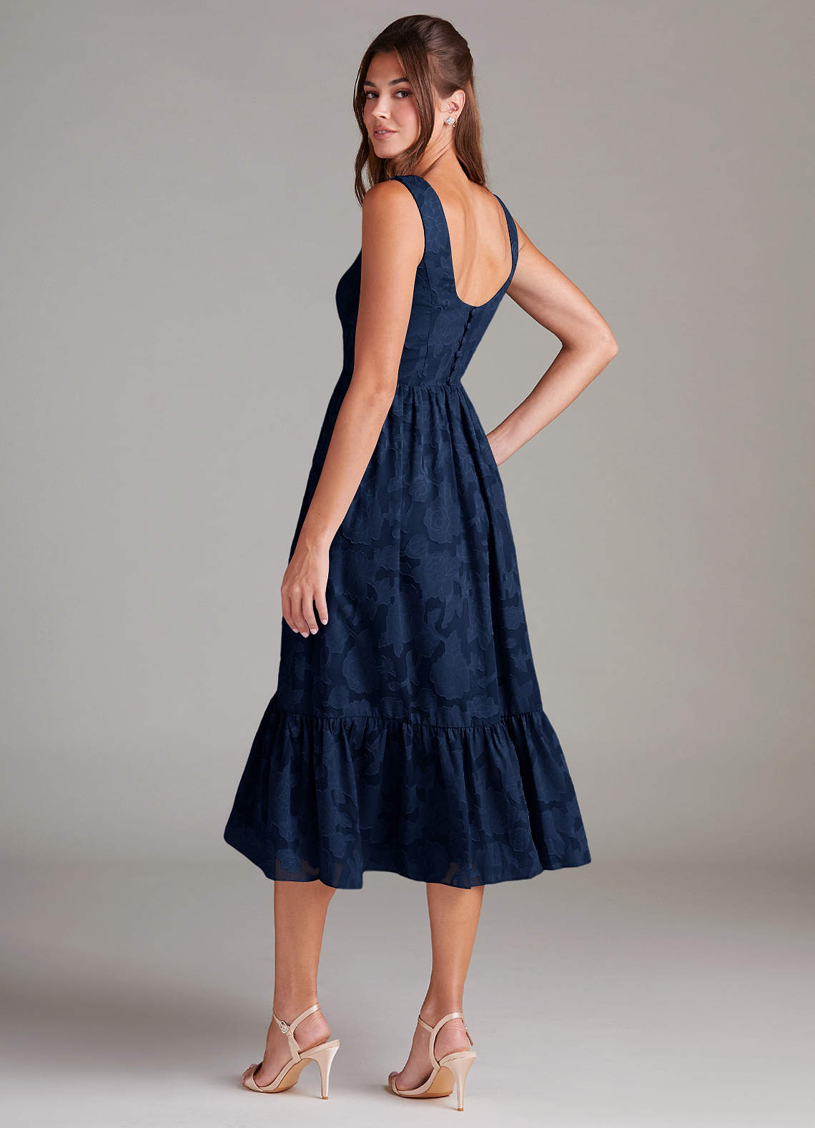 Azazie Alissa Brautjungfernkleider A-Linie mit Taschen Blumen-Burnout Kleid Dunkelmarine image6