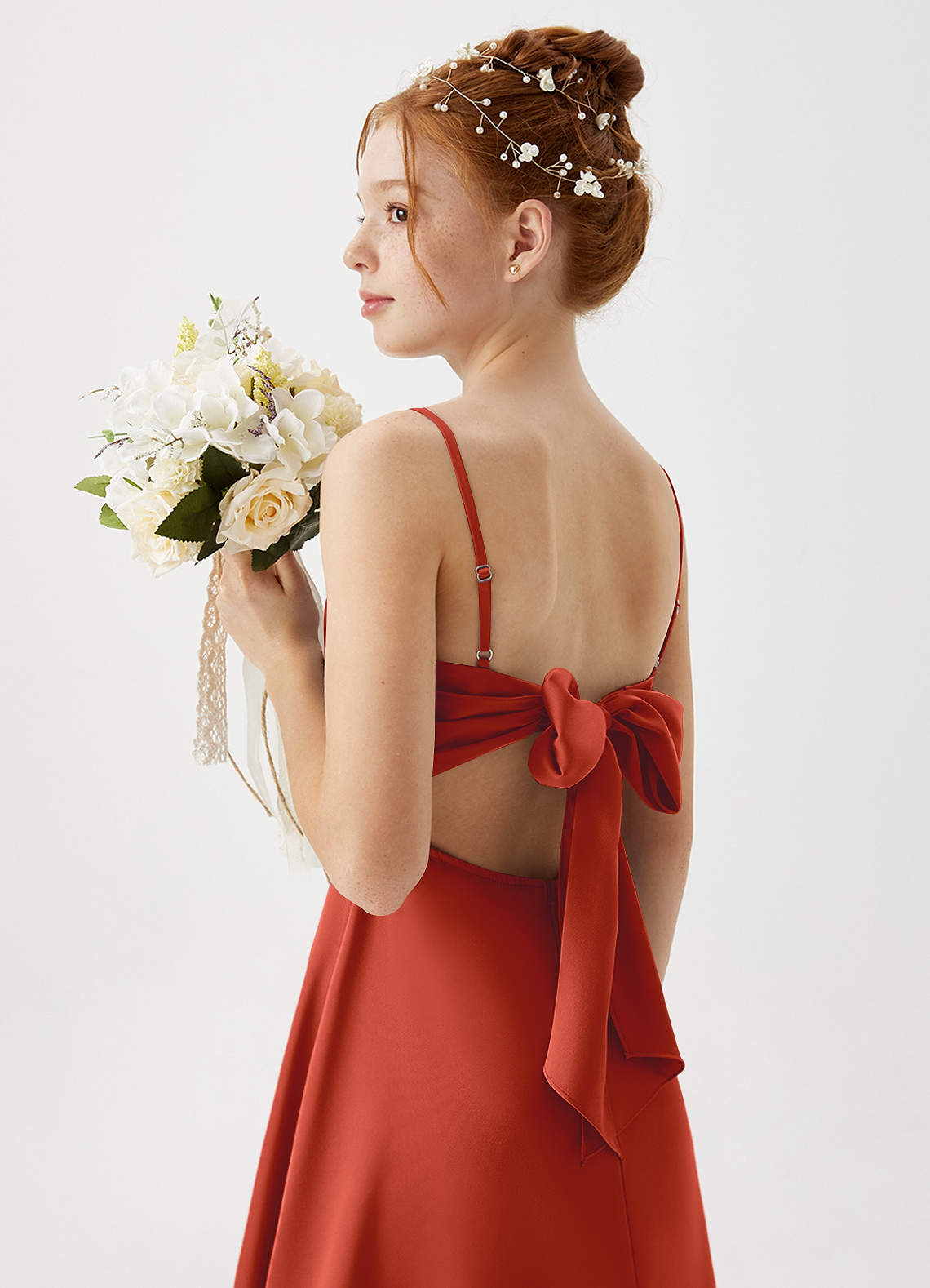 Azazie Shale Junior Rust A-Line Stretch Satin Dress image1