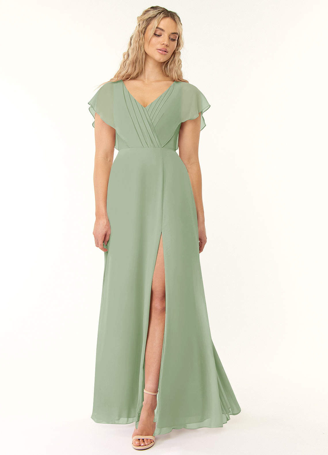 Azazie Rylee Bridesmaid Dresses Dusty Sage A-Line Pleated Chiffon Dress image1