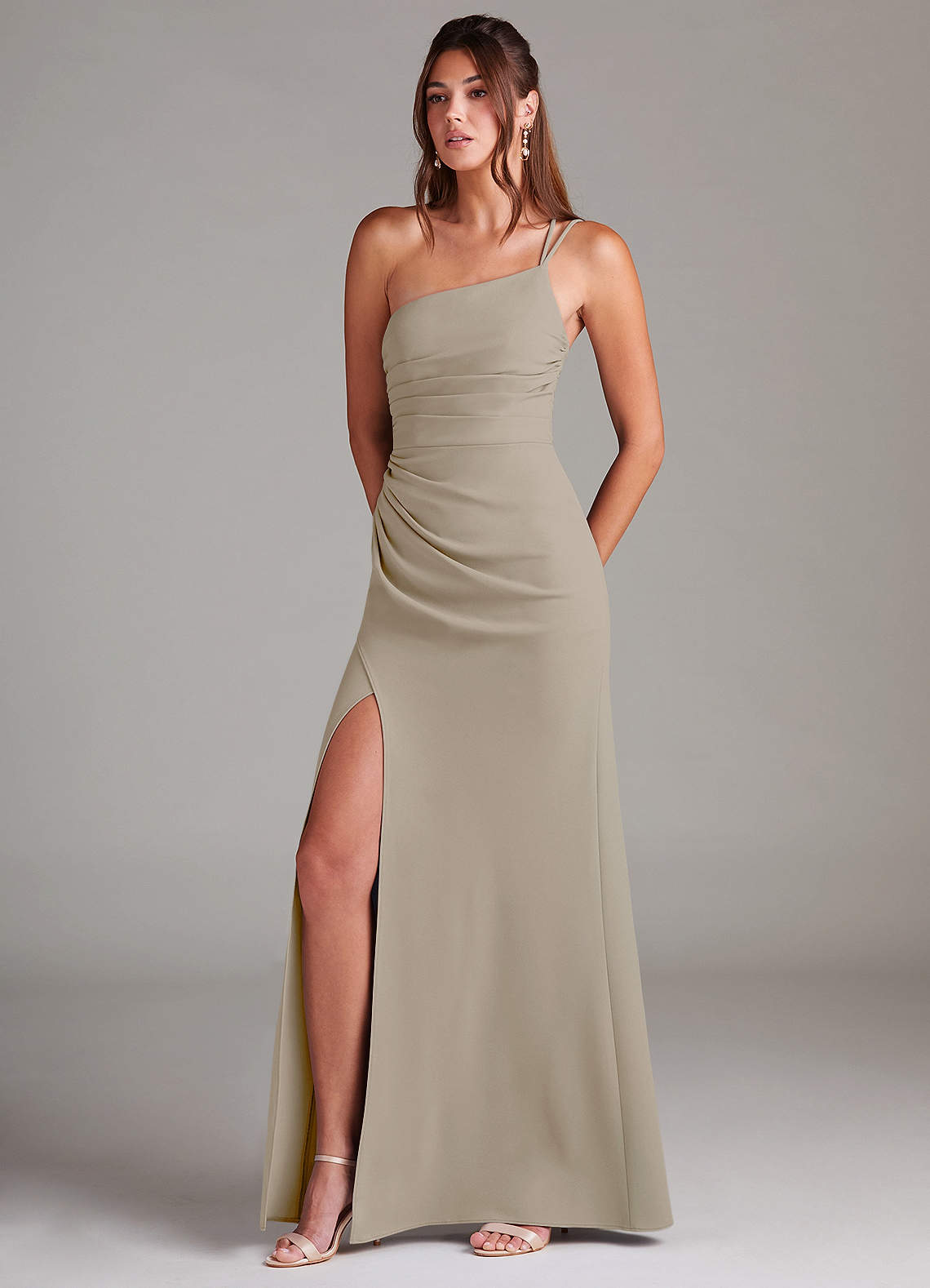 Azazie Eren Brautjungfernkleider Etui One-Shoulder Stretch-Krepp Kleid Taupe image1
