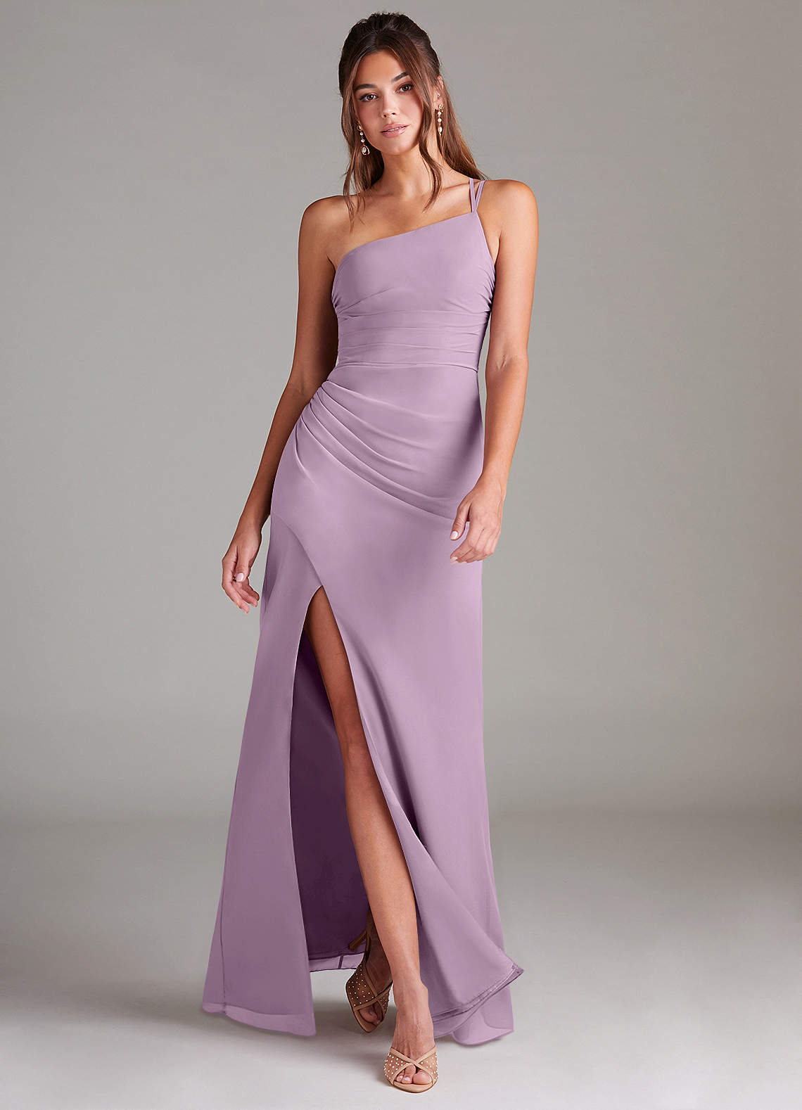 Azazie Eren Bridesmaid Dresses Wisteria Sheath One Shoulder Chiffon Dress image1