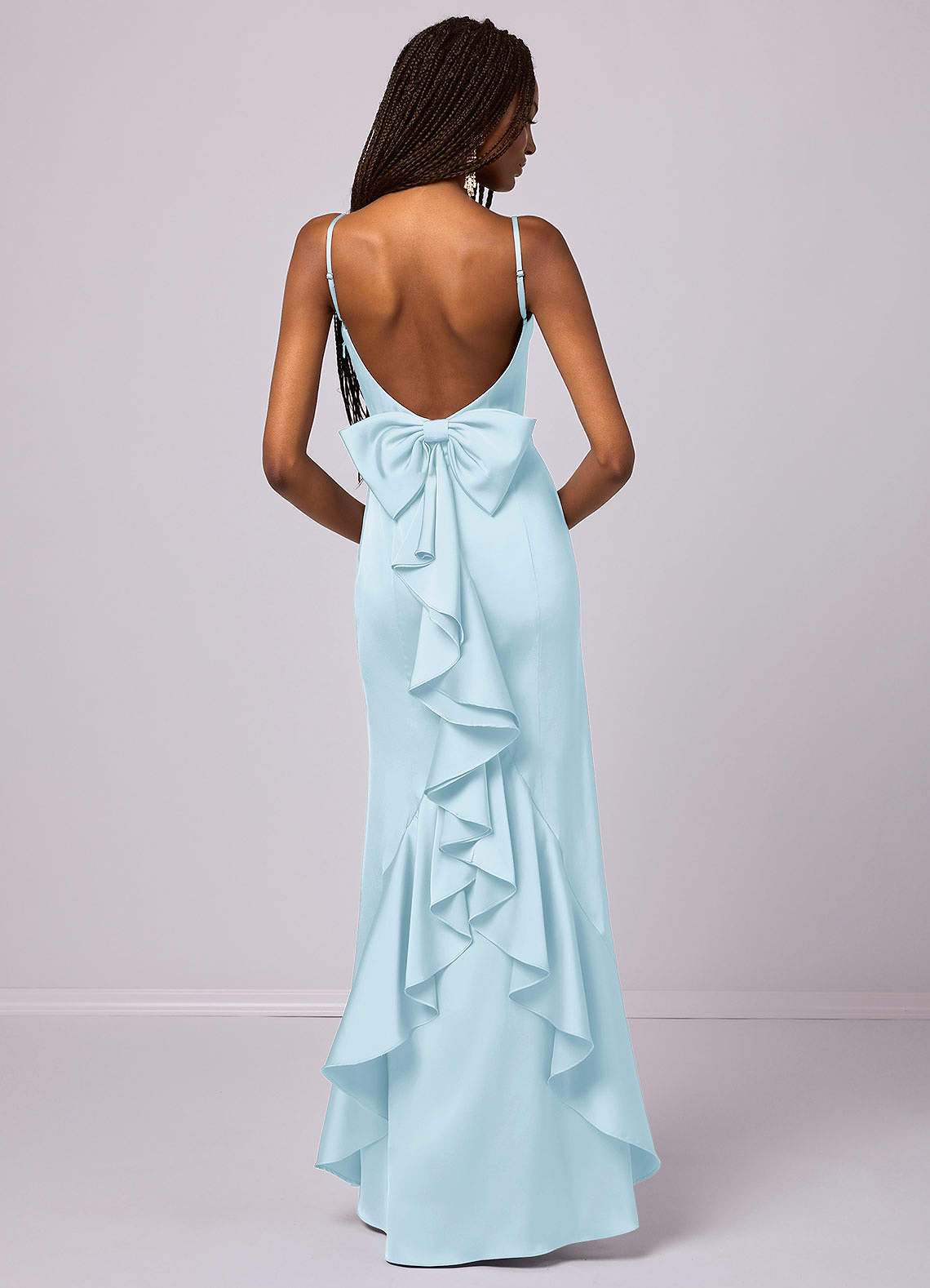 Barbie ♥ Azazie Bridesmaid Dresses Sky Blue Mermaid Bow Stretch Satin Dress image1