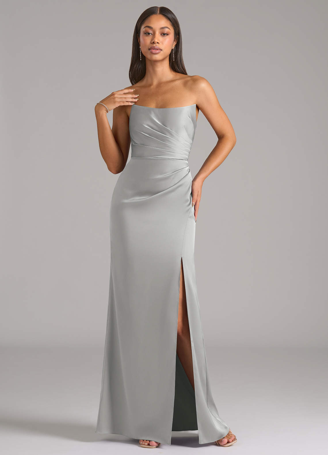 Azazie Marla Brudepigekjoler Skede Stropløs Stræk satin Gulv-længde Kjole image2