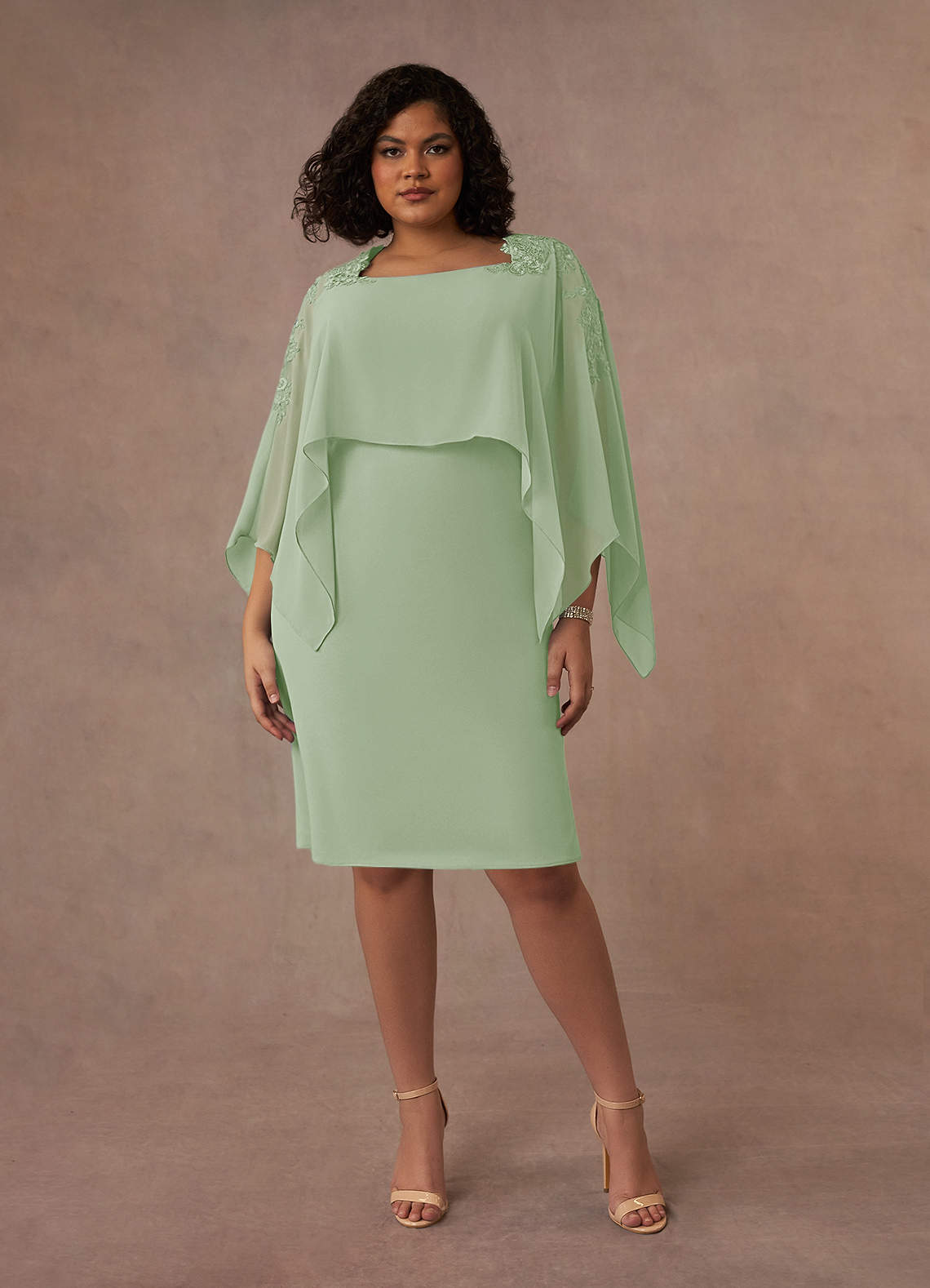 Azazie Maryam Mother of the Bride Dresses Dusty Sage Sheath Lace Chiffon Dress image1