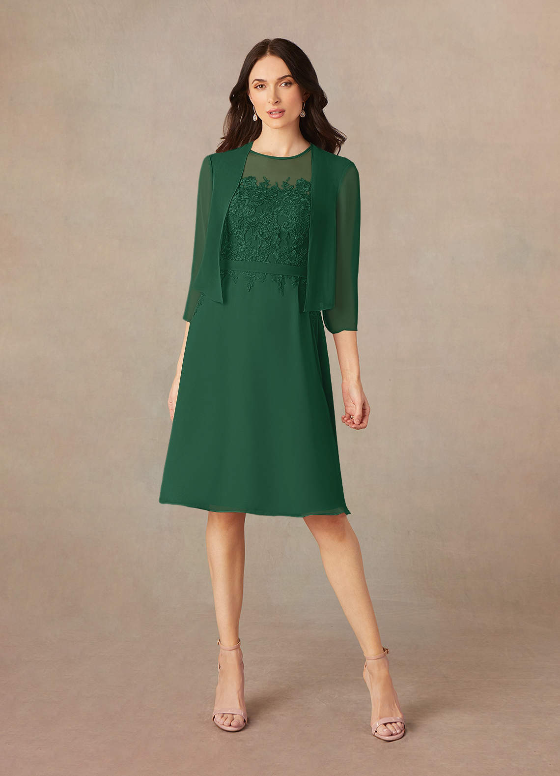Azazie Klaus Kleider für die Brautmutter A-Linie Pailletten Schaufel Chiffon Kleider Dunkelgrün image1