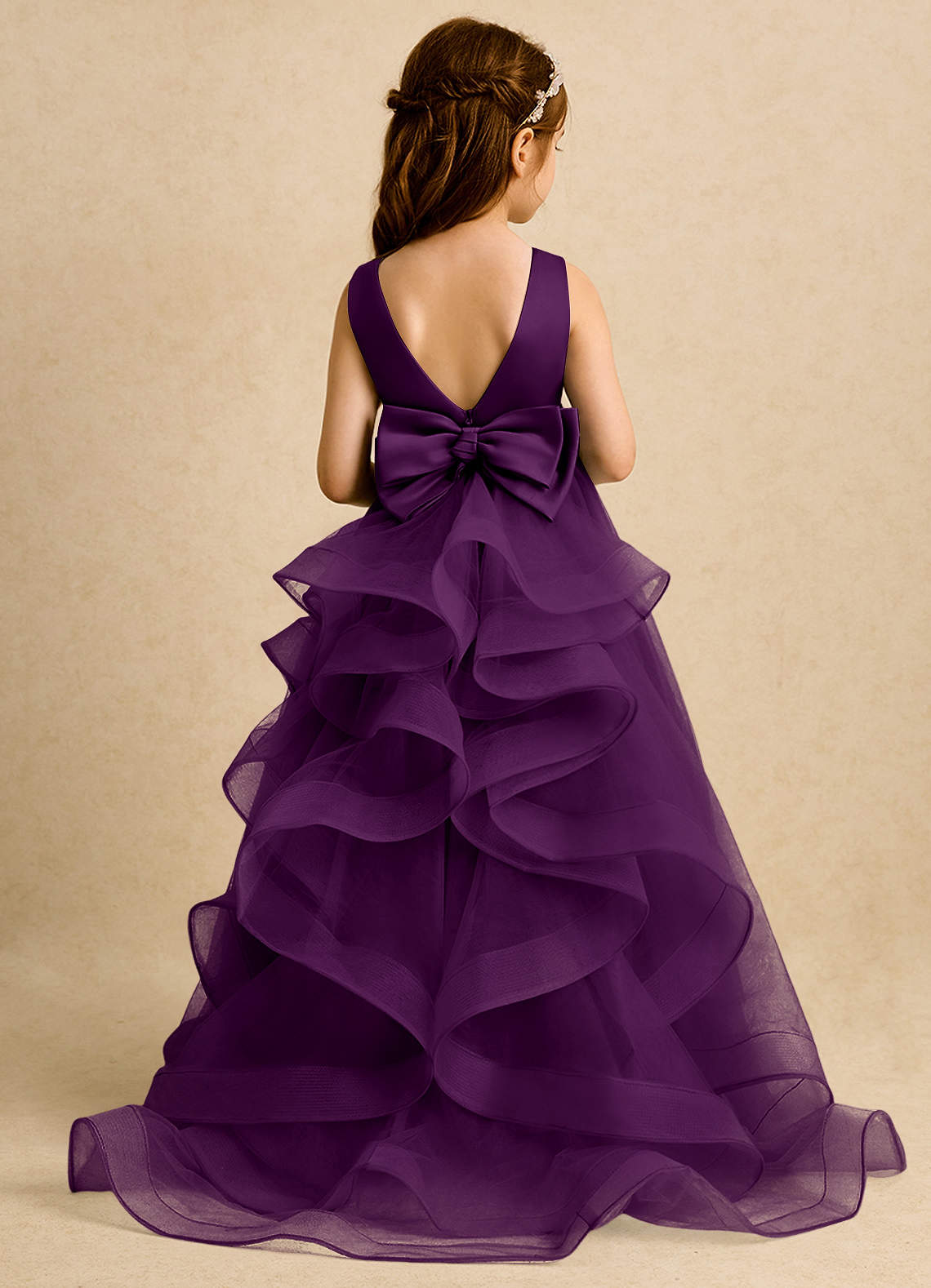 Azazie Lior Flower Girl Dresses Grape Ball-Gown Pleated Tulle Dress image1