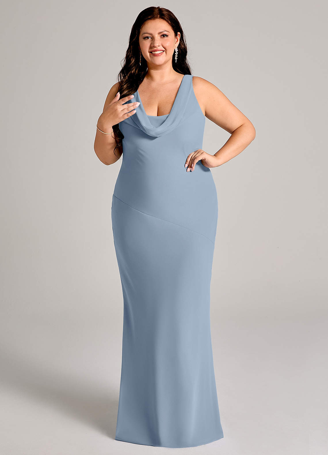 Azazie Rylina Bridesmaid Dresses Dusty Blue Mermaid Pleated Chiffon Dress image9