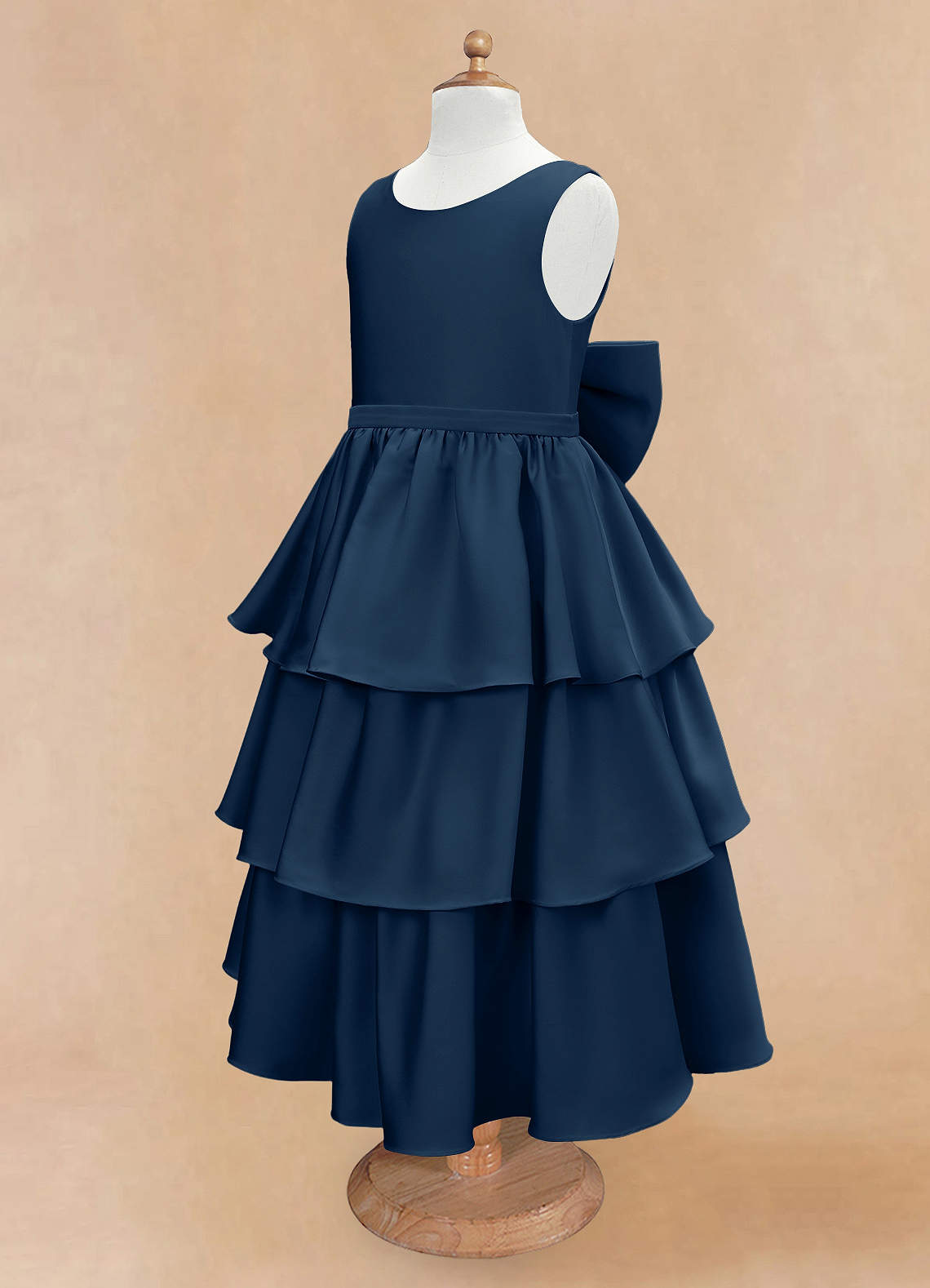 Azazie Margie Flower Girl Dresses Dark Navy A-Line Bow Stretch Satin Dress image5
