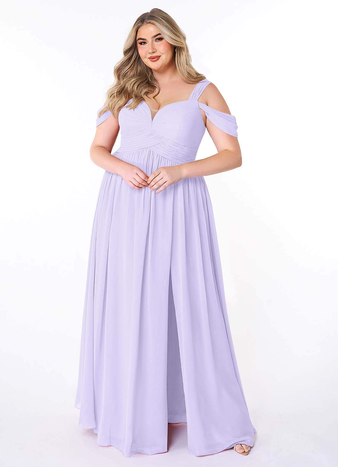 Azazie Lianne Bridesmaid Dresses Lilac A-Line Off the Shoulder Chiffon Dress image1