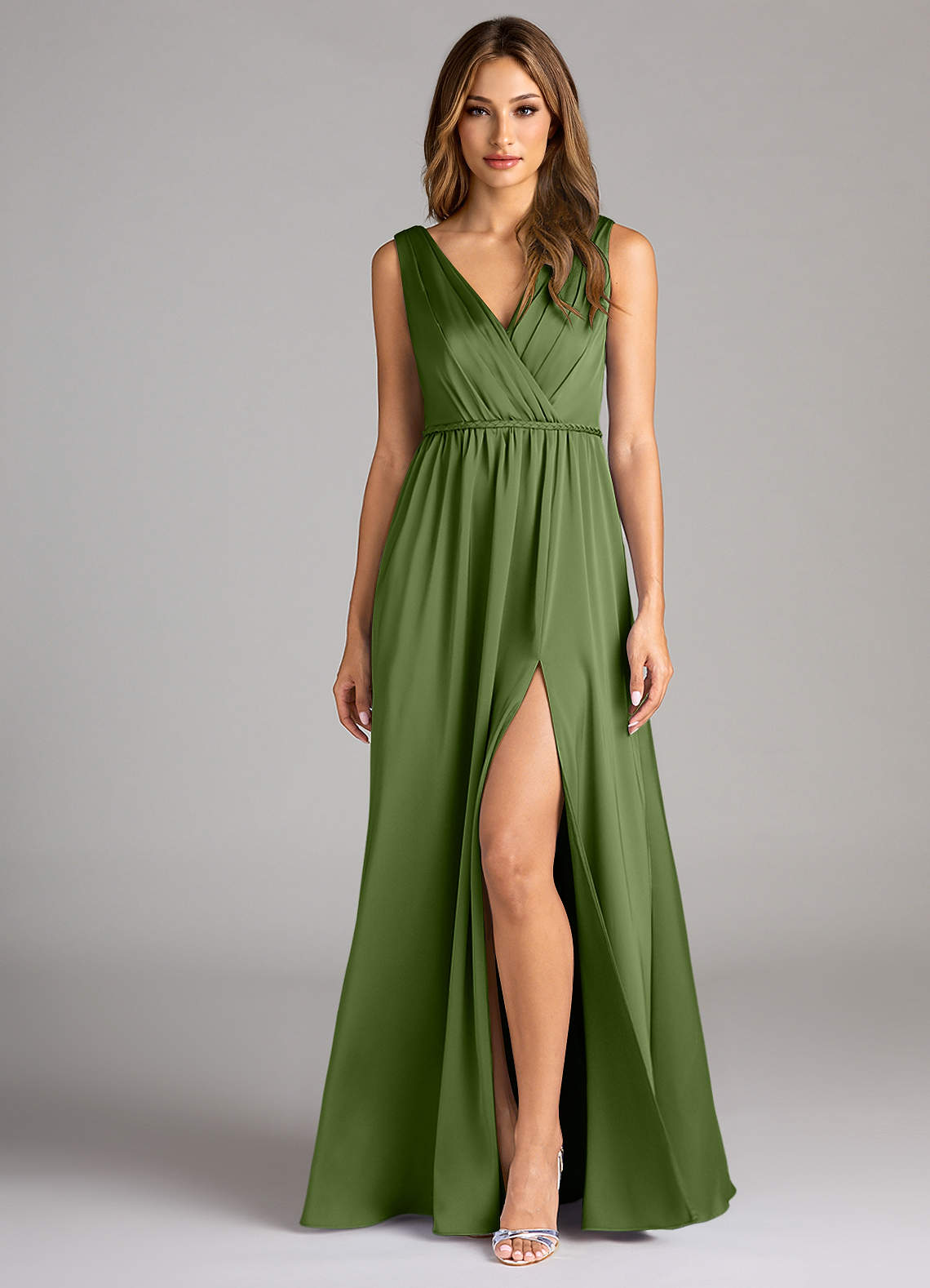 Azazie Tanicia Bridesmaid Dresses Juniper A-Line Pleated Stretch Satin Dress image1