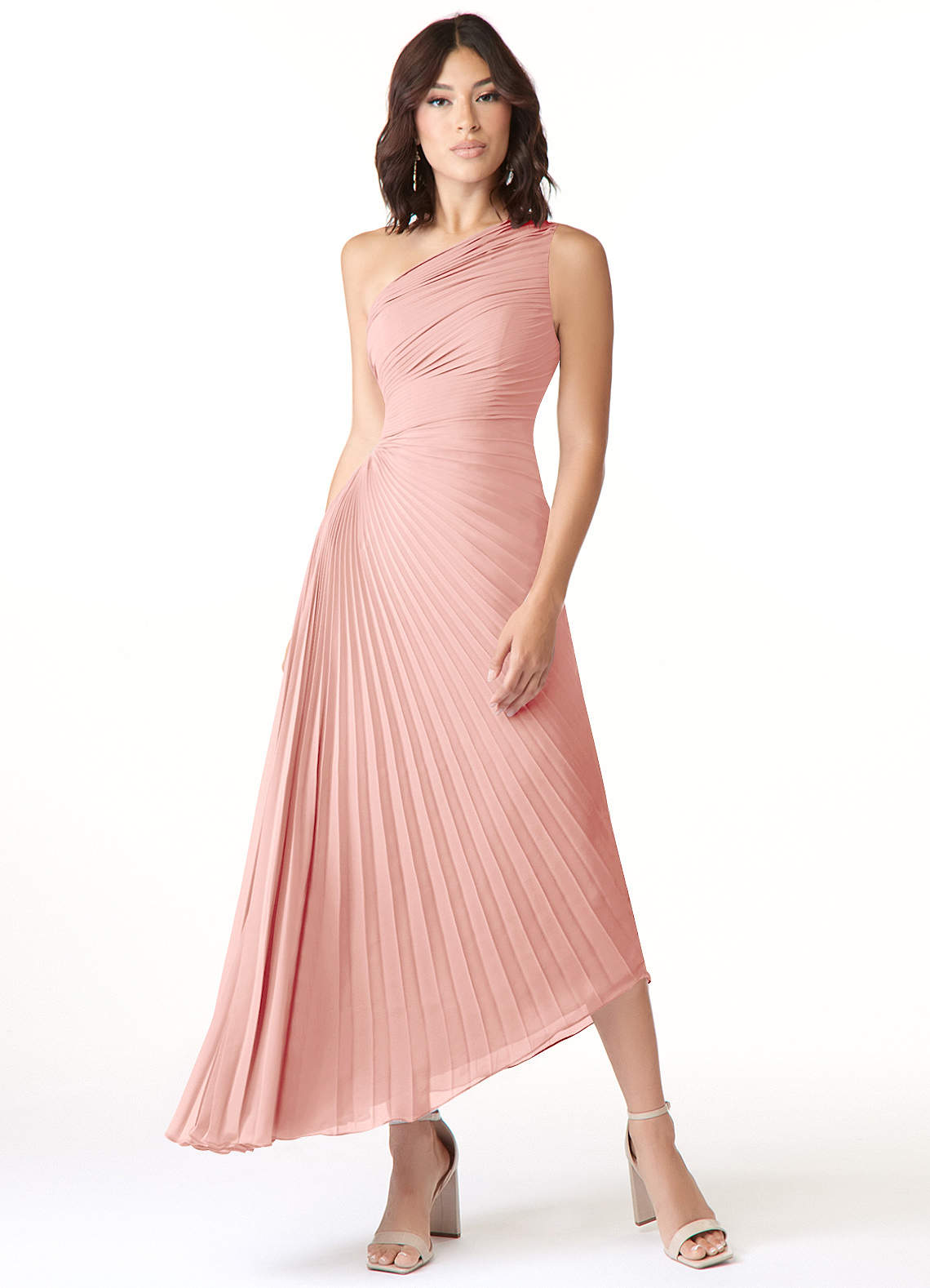 rosette one shoulder tea length dress Mac Duggal - Rosette One Shoulder Tea Length Dress