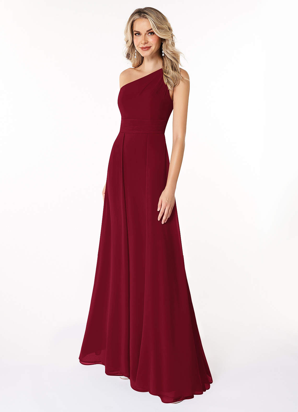 Azazie burgundy bridesmaid discount chiffon dress with side slit, size A10