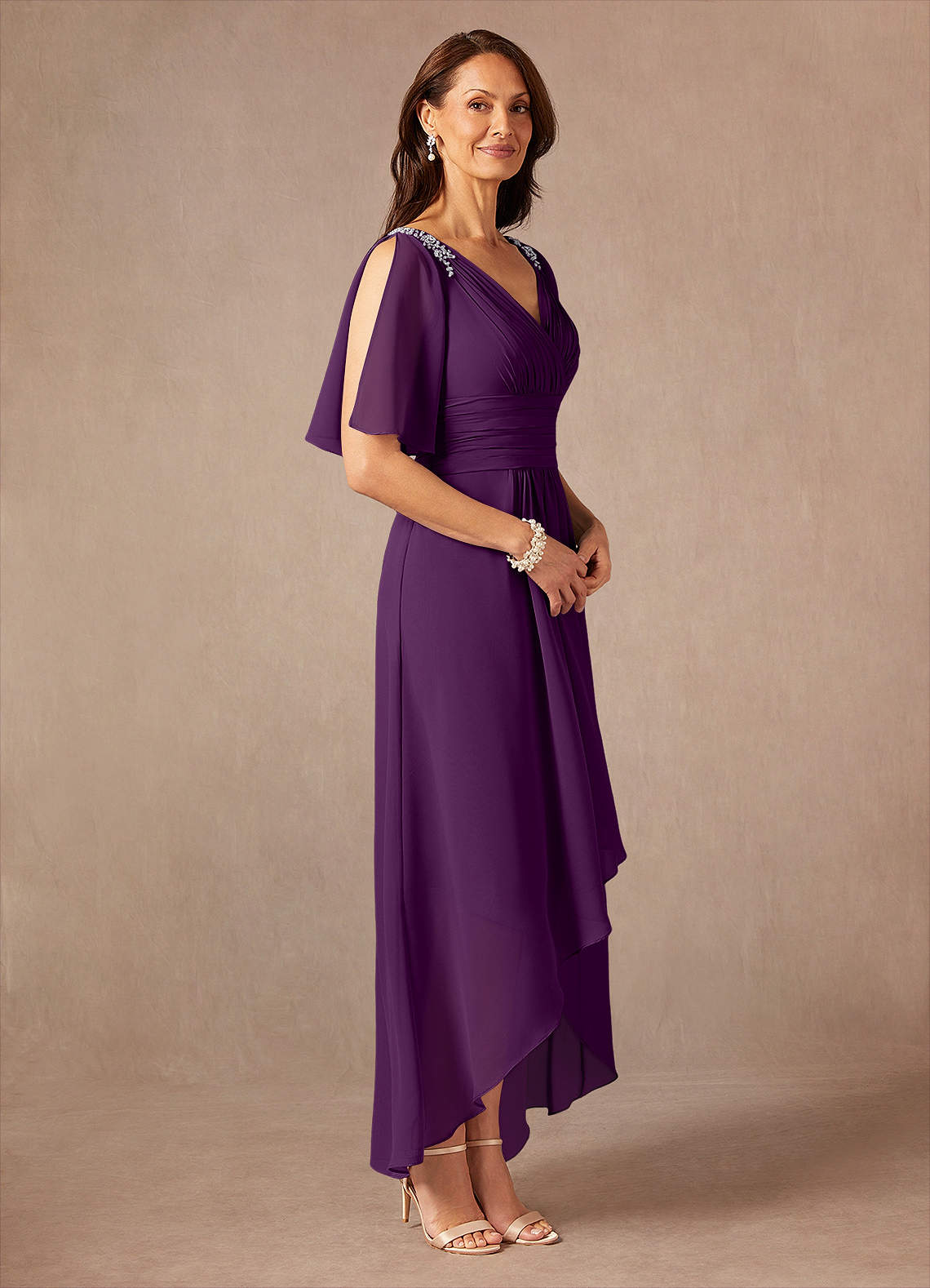 Azazie Pascual Mother of the Bride Dresses Grape A-Line Pleated Chiffon Dress image5