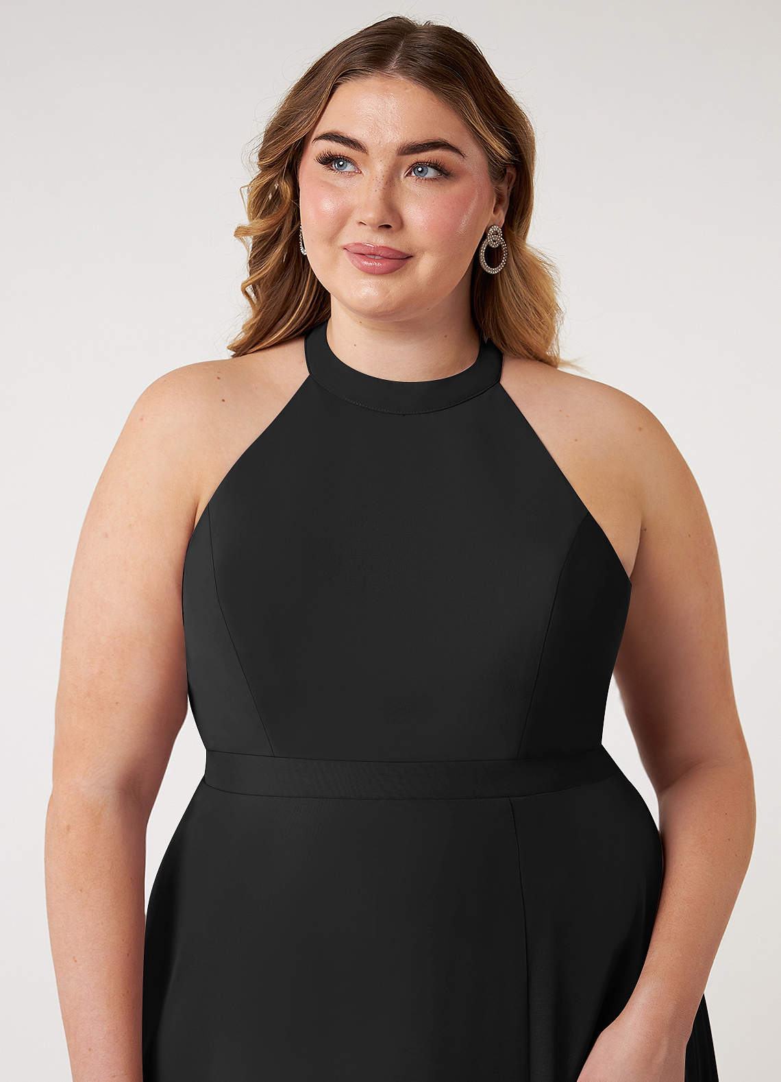 Azazie Plus Size A-Line Halter Neck Floor-Length Chiffon Bridesmaid Dresses - Black