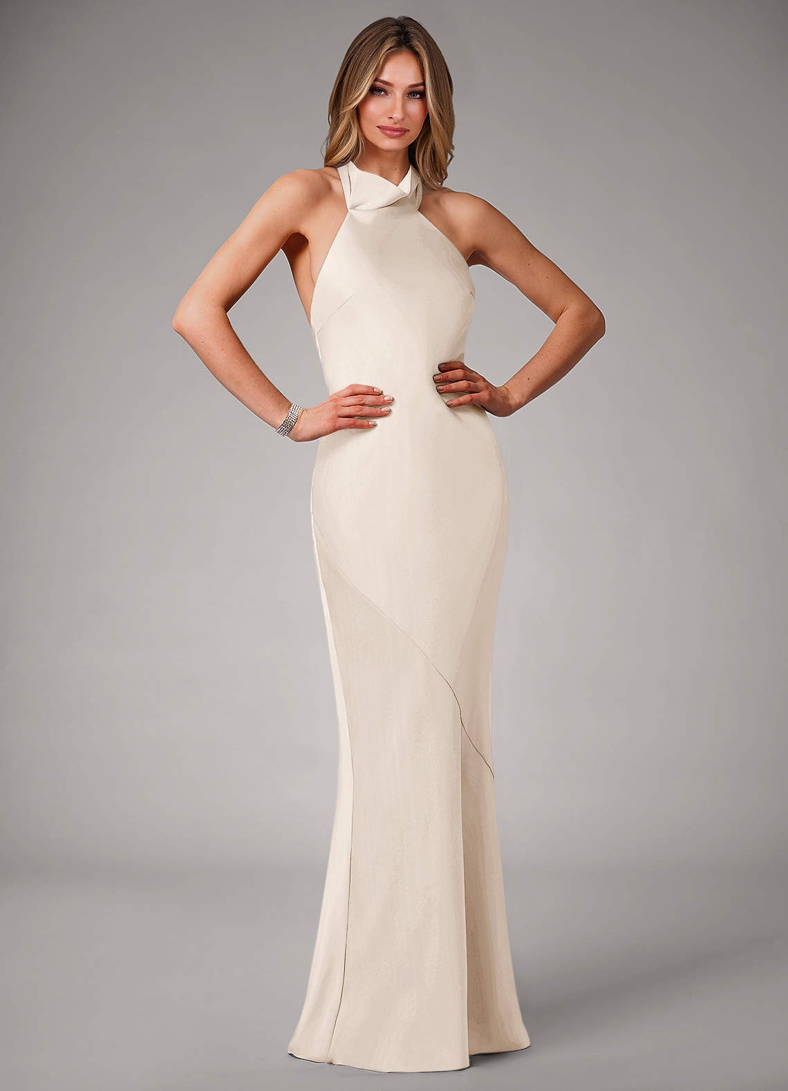 white halter bridesmaid dress Juliette Halter Satin Wedding Dress | Made-To-Order main image 0