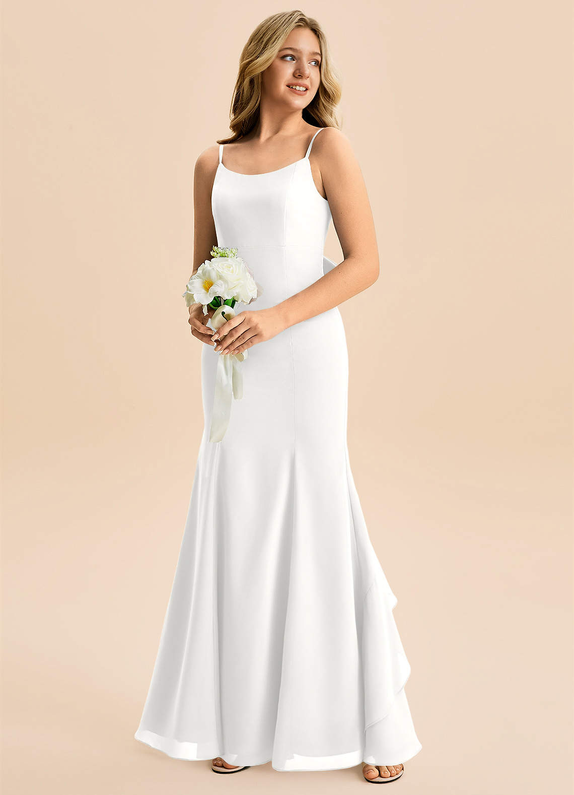 Azazie Lioren Junior Robe Sirène en Mousseline de soie Arc Blanc image3