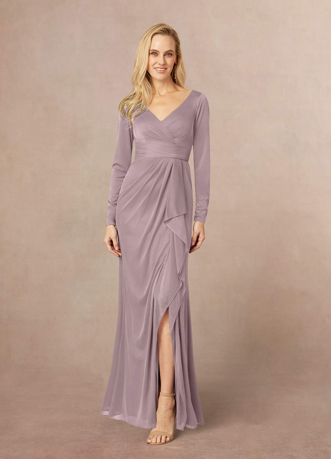 Azazie Risa Mother of the Bride Dresses Dusk Mermaid V-Neck Pleated Mesh Dress image1