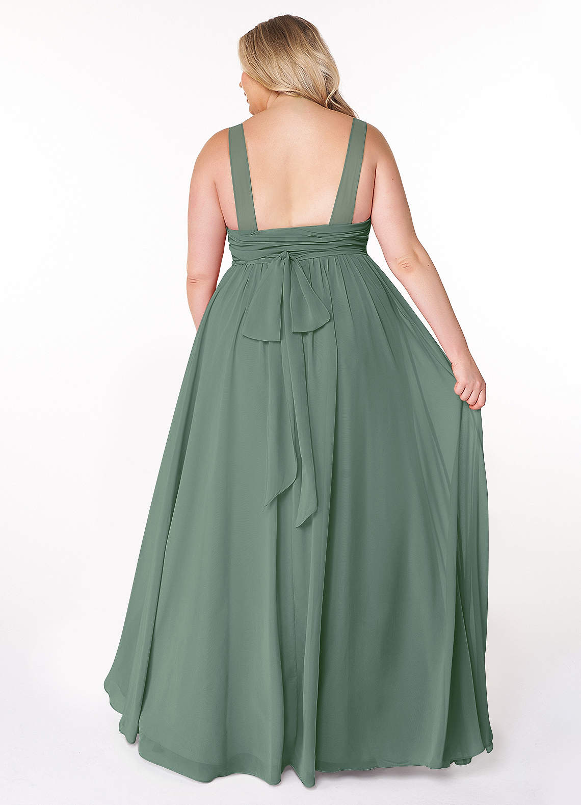 Azazie Kora Bridesmaid Dresses Eucalyptus A-Line Pleated Chiffon Dress image7