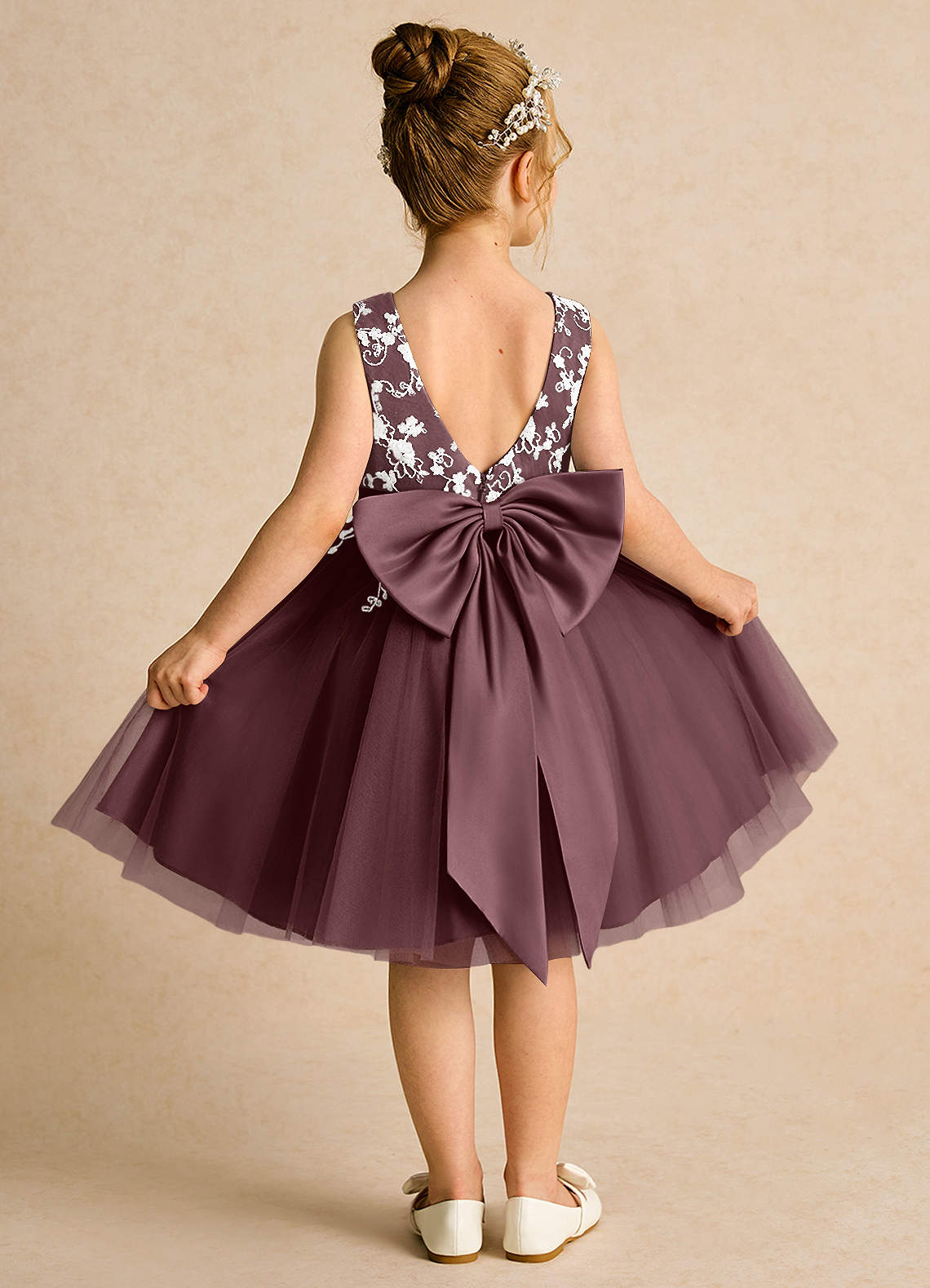 Azazie Butterfly Blumenmädchenkleider A-Linie Spitze Kleid Sangria image1