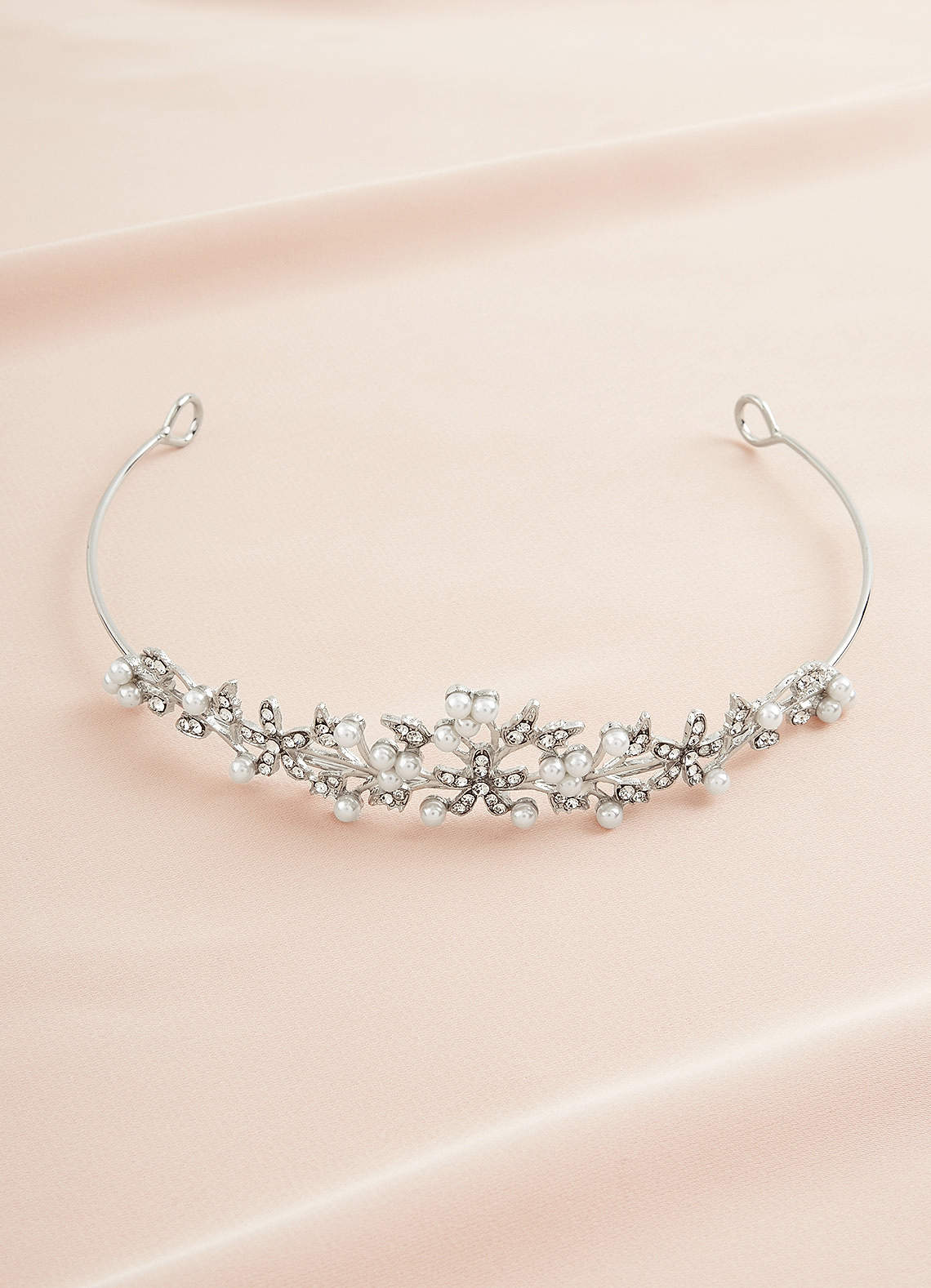 front Floral Pearl and Rhinestone Flower Girl Tiara
