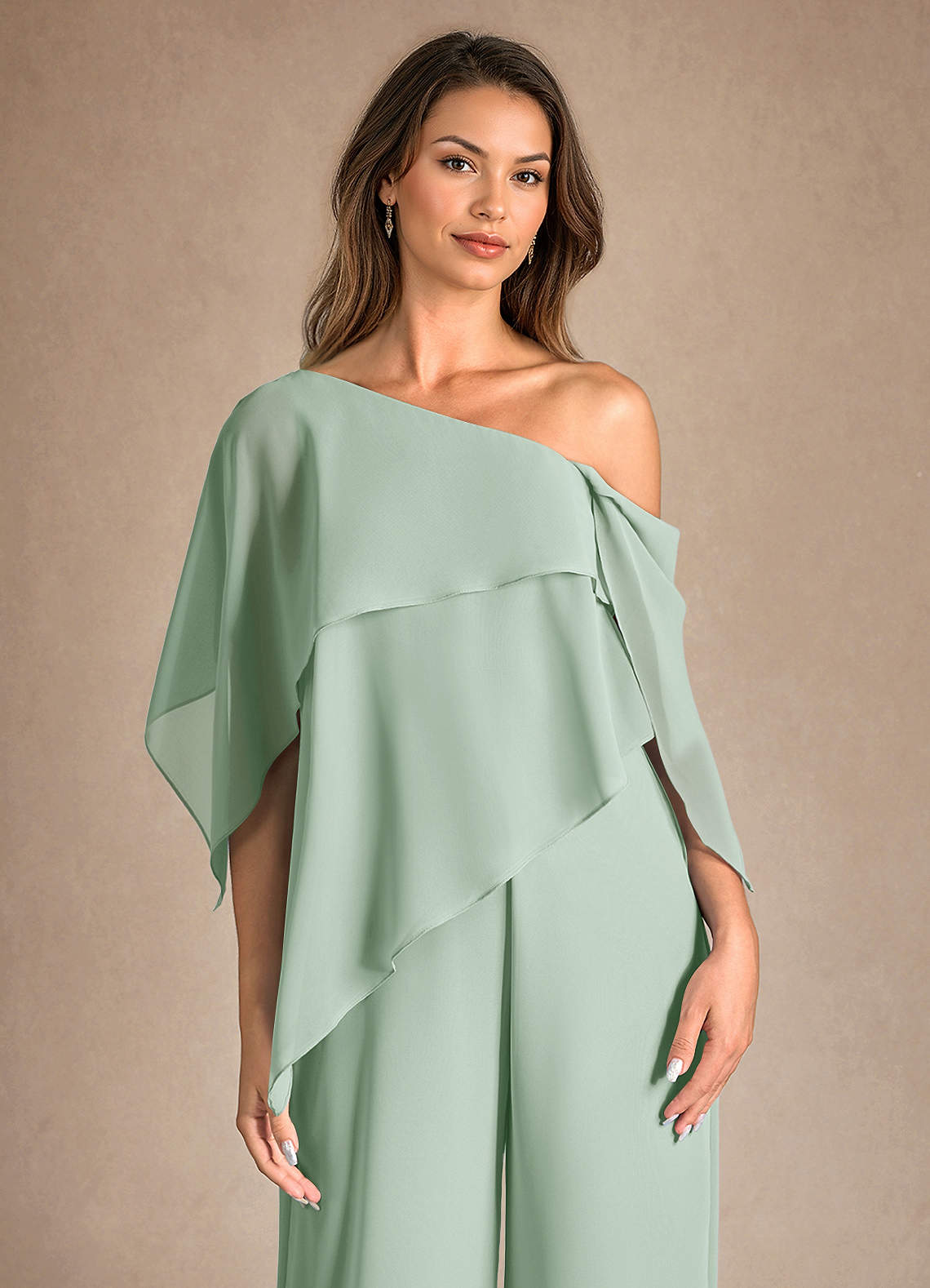 Azazie Halima Abiti per la Madre della Sposa Abito Tuta Pantaloni in Chiffon Spacco Laterale Agave image7