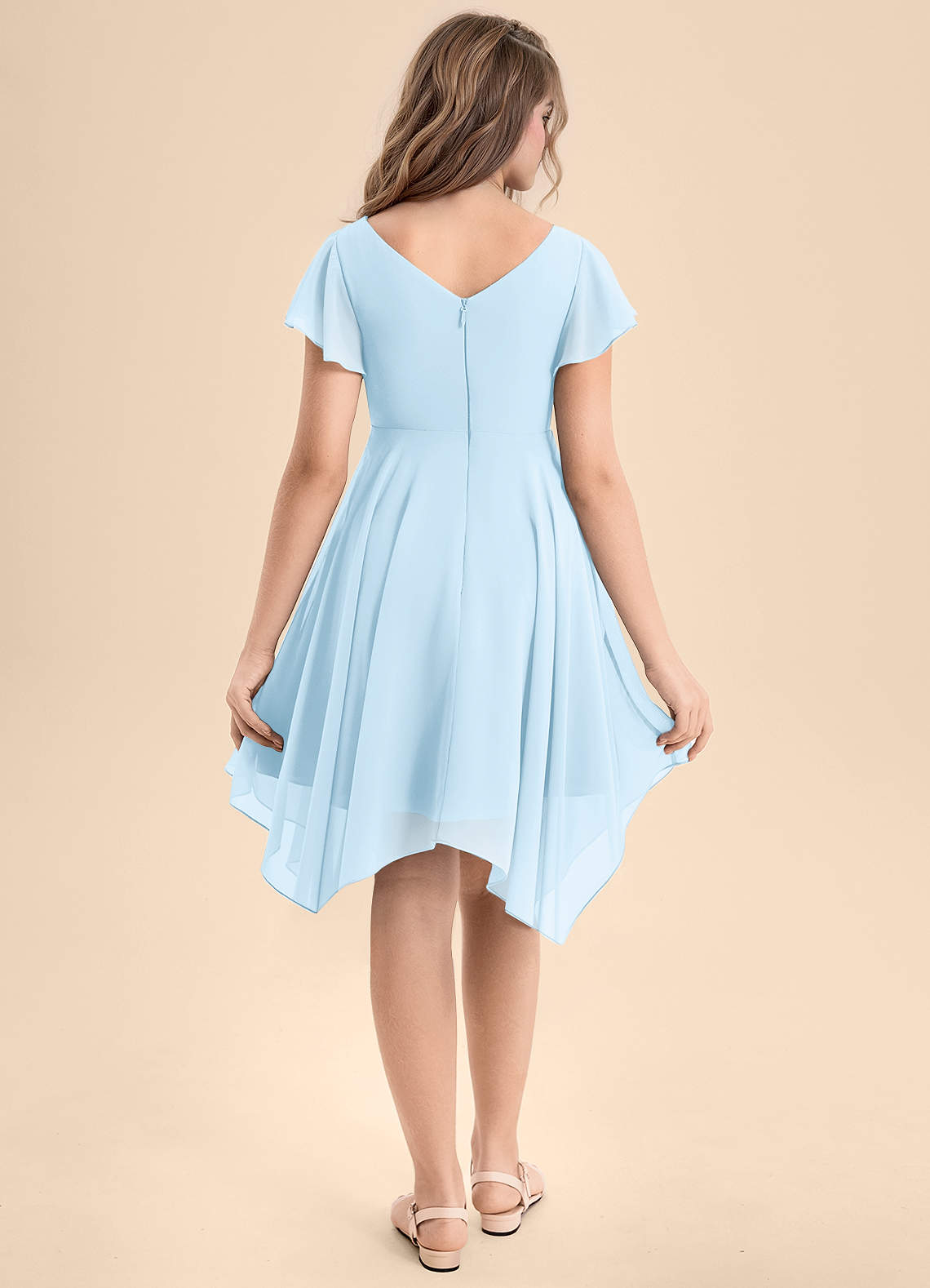 Azazie Janeaurelia Junior Vestido de Azul Cielo de Gasa de Corte En A con Plisado image1